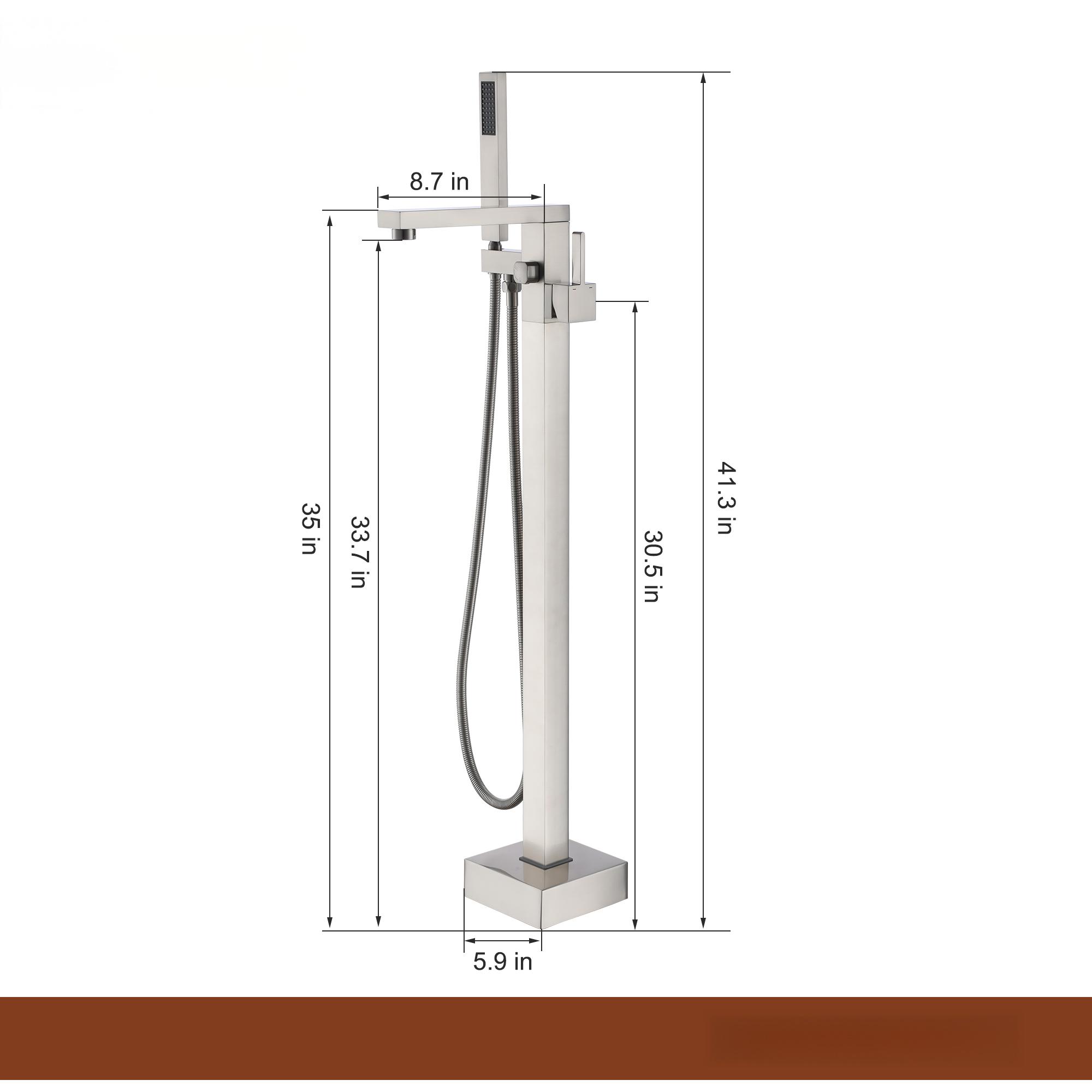 Single Handle Freestanding Tub Faucet with Hand Shower in Brushed Nickel