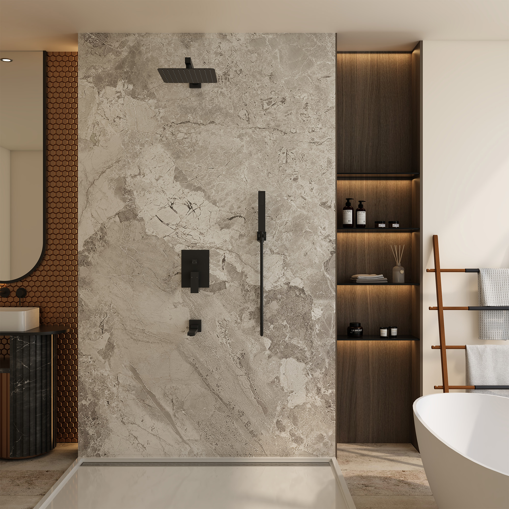 10" Wall Mounted Dual Shower Head Rain Shower System with Tub Spout