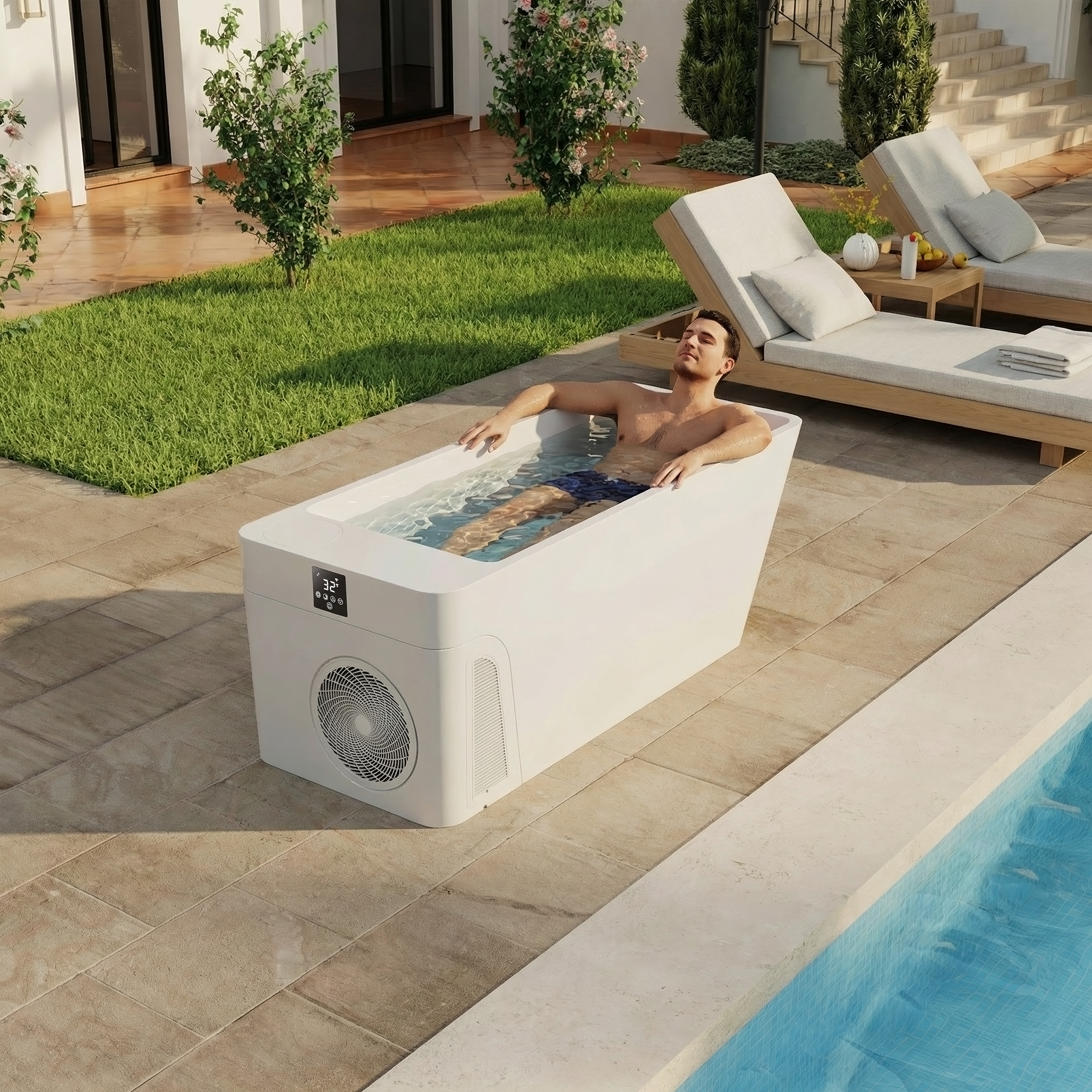 77" All-in-One Cold Plunge Tub with Built-In Chiller and Insulated Cover