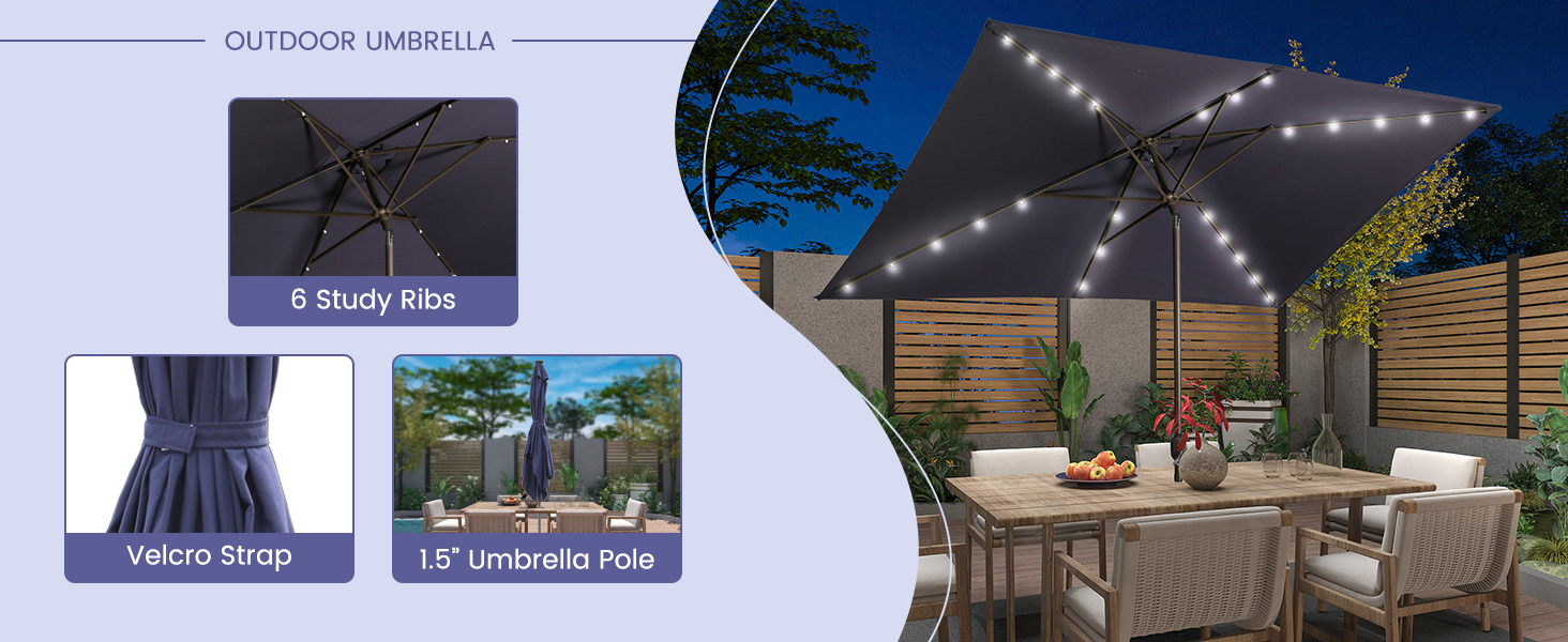 10 ft. Outdoor Patio Umbrella with 26 LED Solar Lights