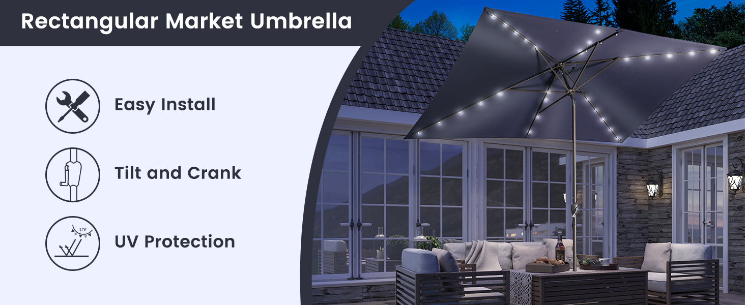 10' Rectangular Market Patio Umbrella with Tilt and Crank