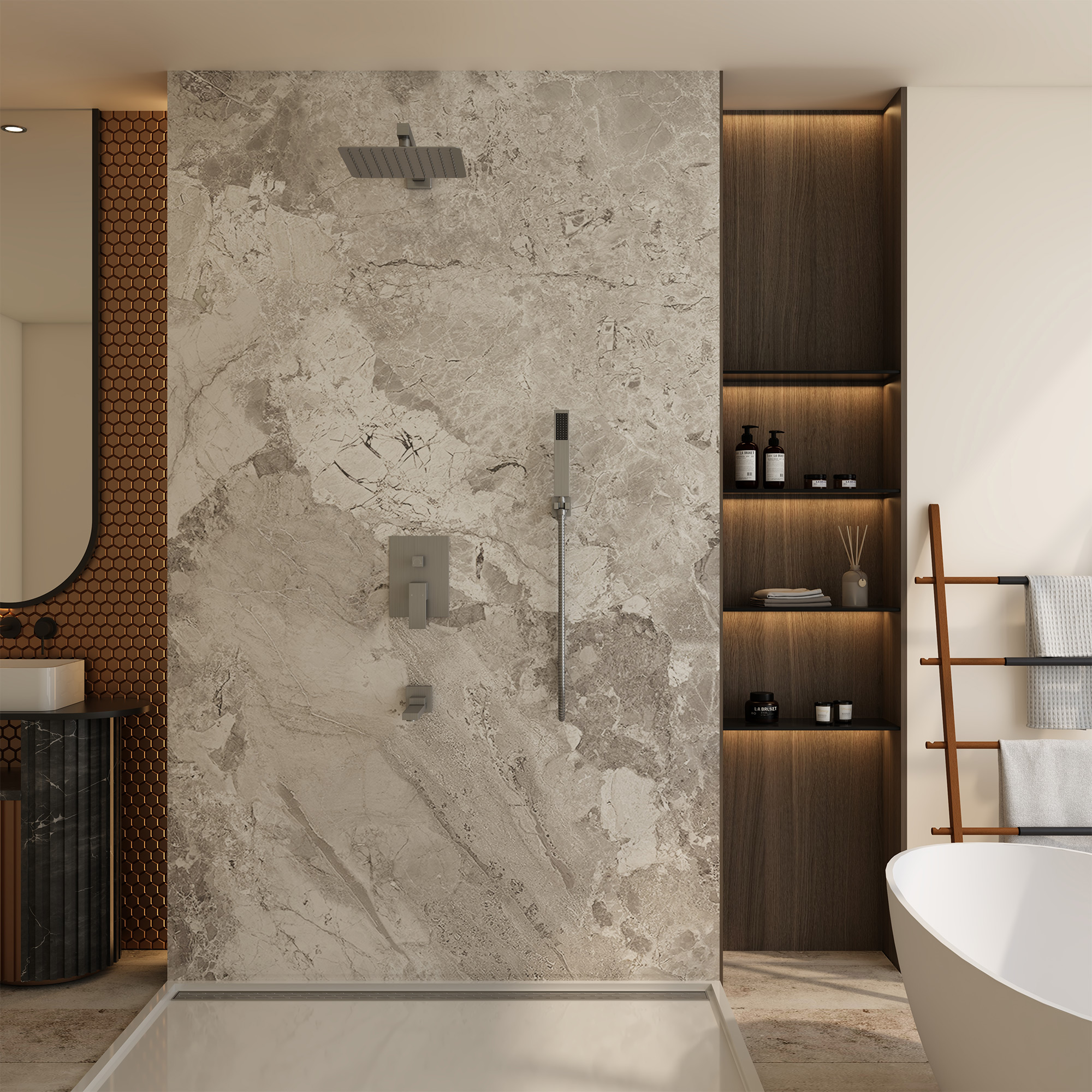 10" Wall Mounted Dual Shower Head Rain Shower System with Tub Spout