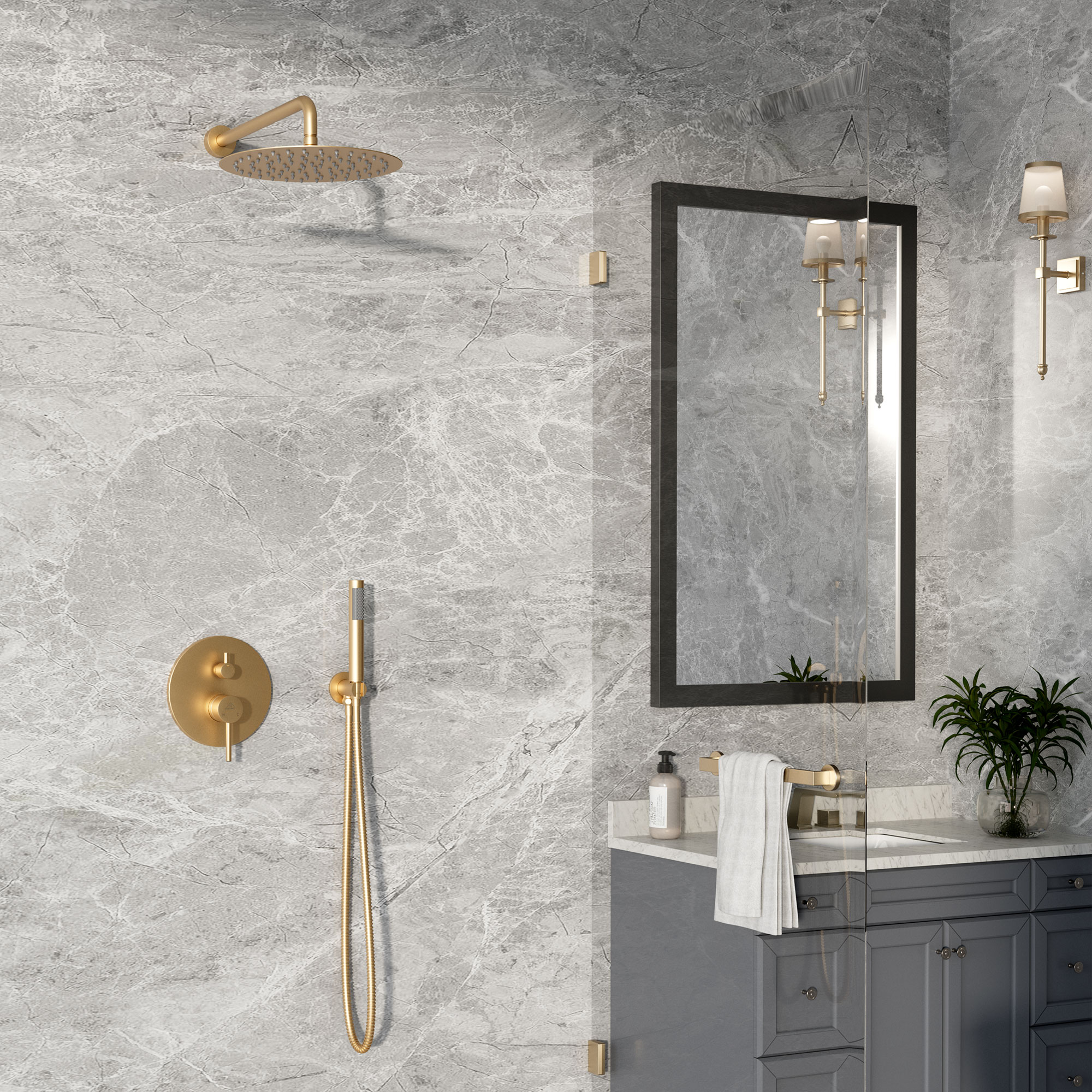 10" Wall Mount Water Saving Rain Shower Head System with Handheld