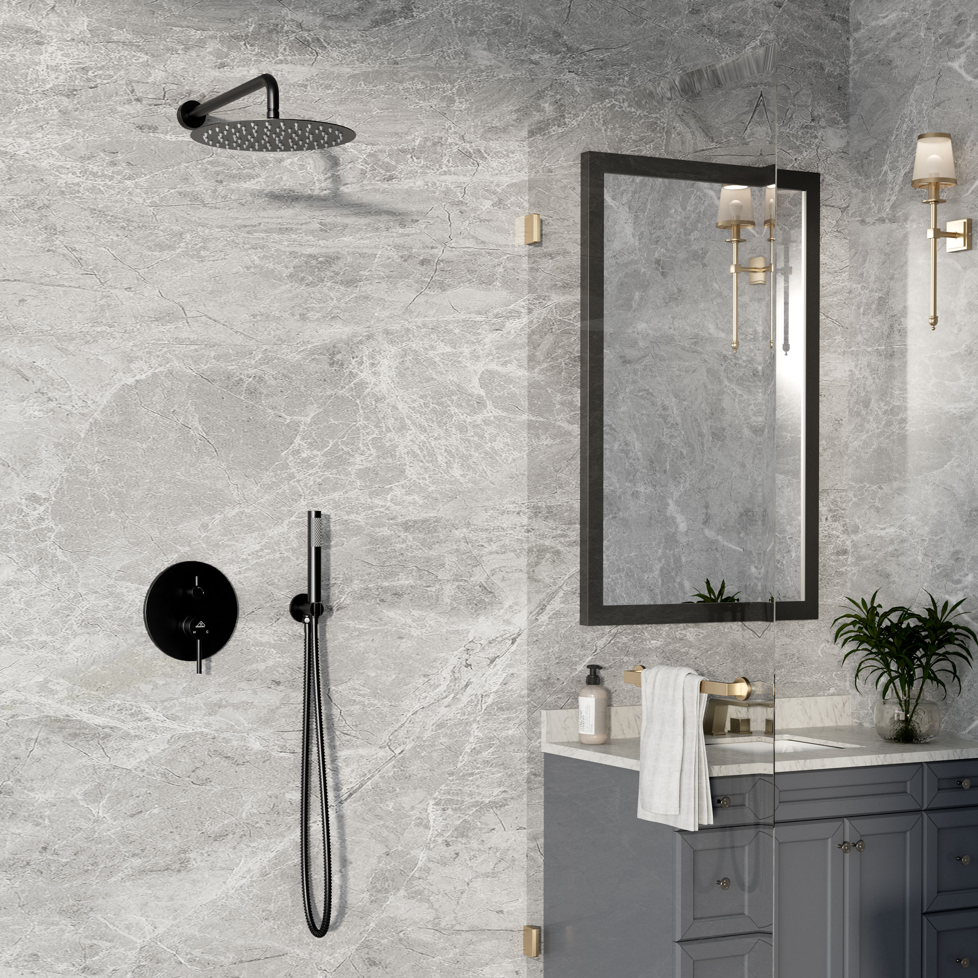 10" Wall Mount Water Saving Rain Shower Head System with Handheld