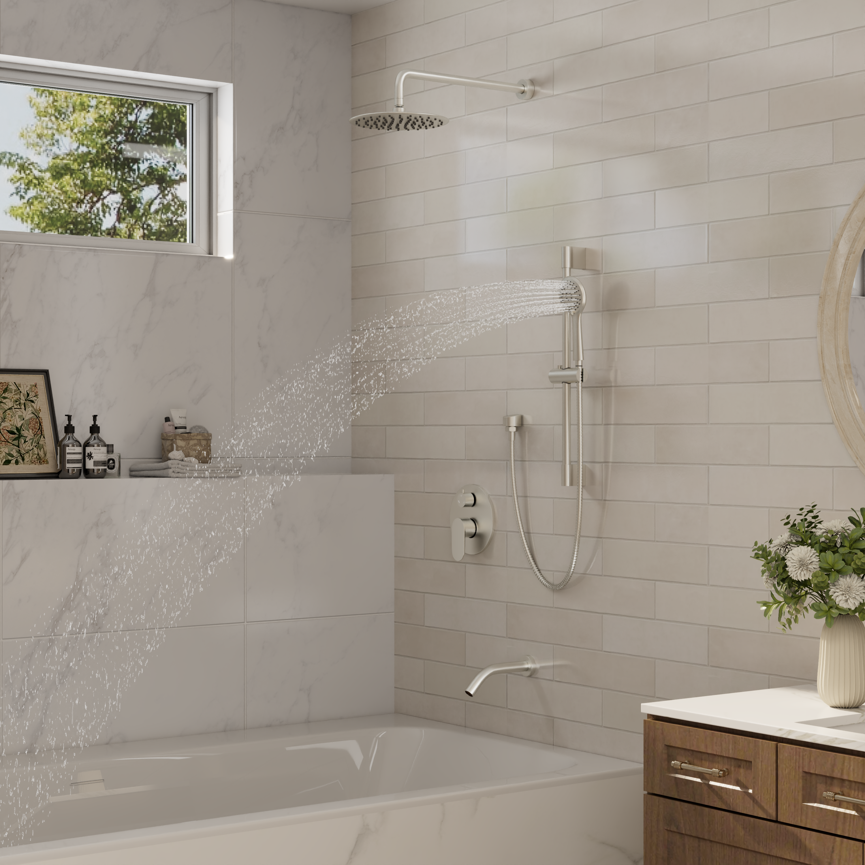 9" 3-Function Shower Faucet Set with Tub Spout & Slide Bar