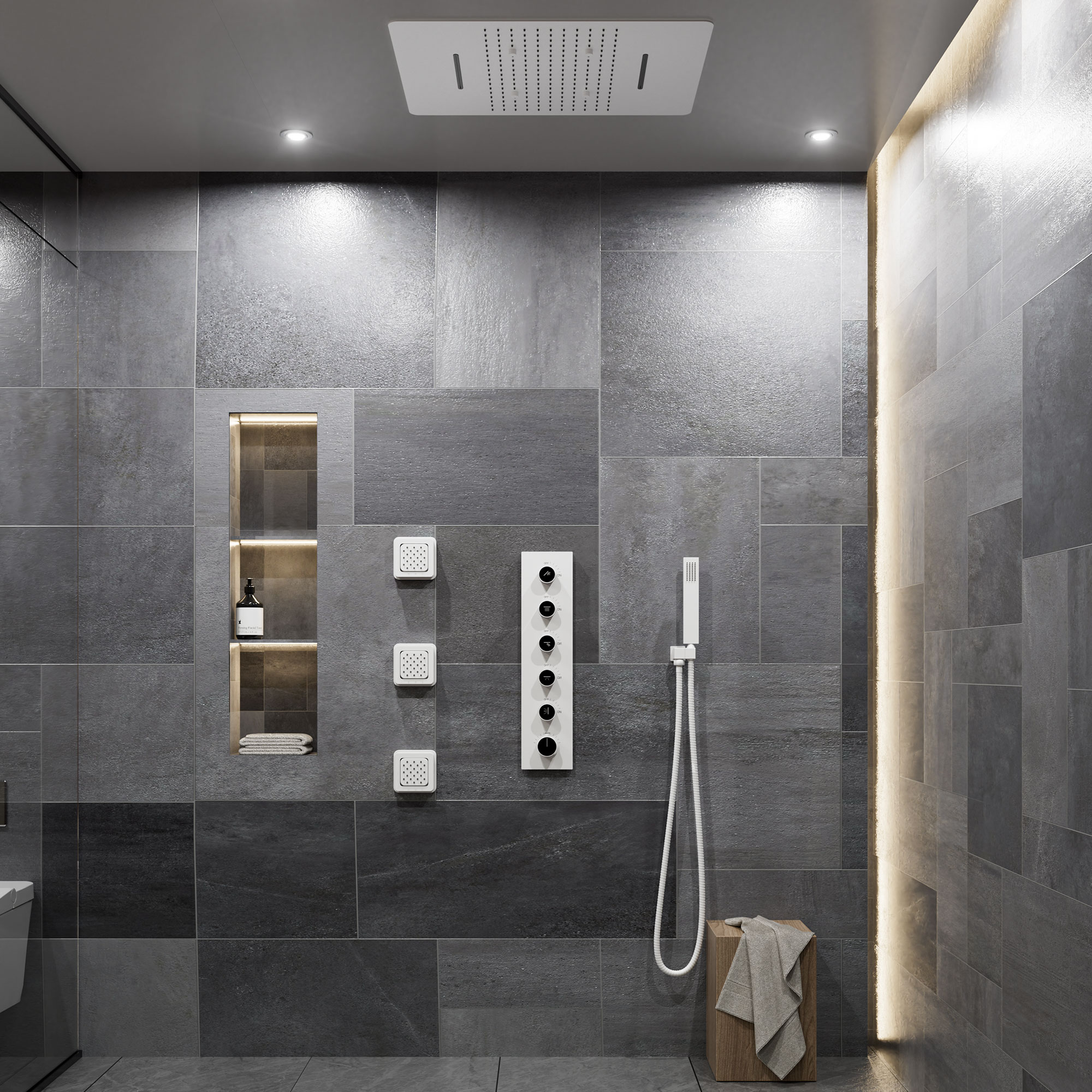 20*24'' Rectangle Shower System With 4 Sprays Modes & 3 Body Jets