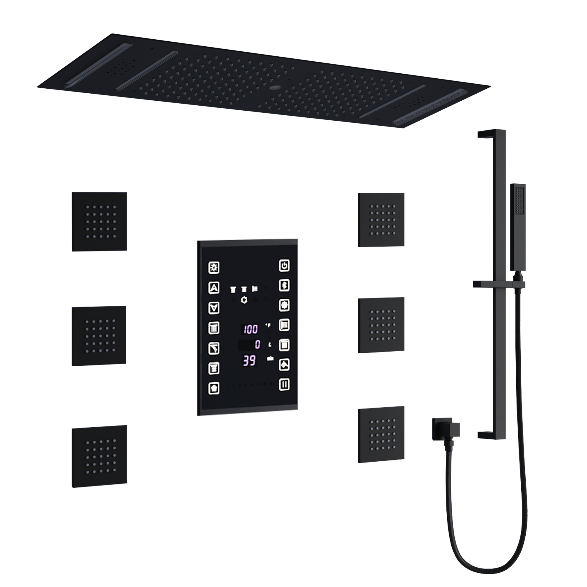 35*12 inch 6-Function Thermostatic Shower System with Digital Touch Screen & LED Lights