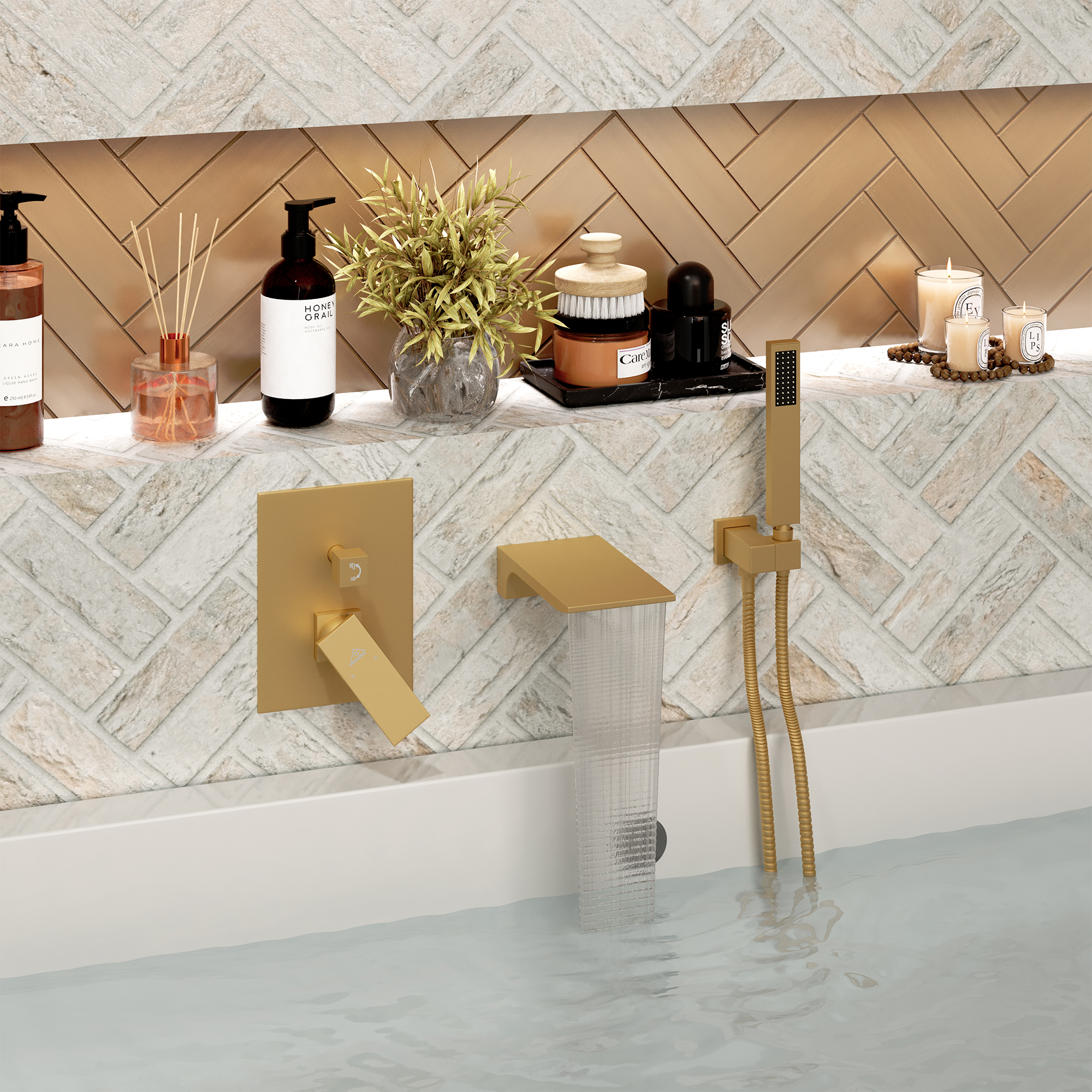 Wall Mounted Bathtub Faucet Set With Handheld Shower Head