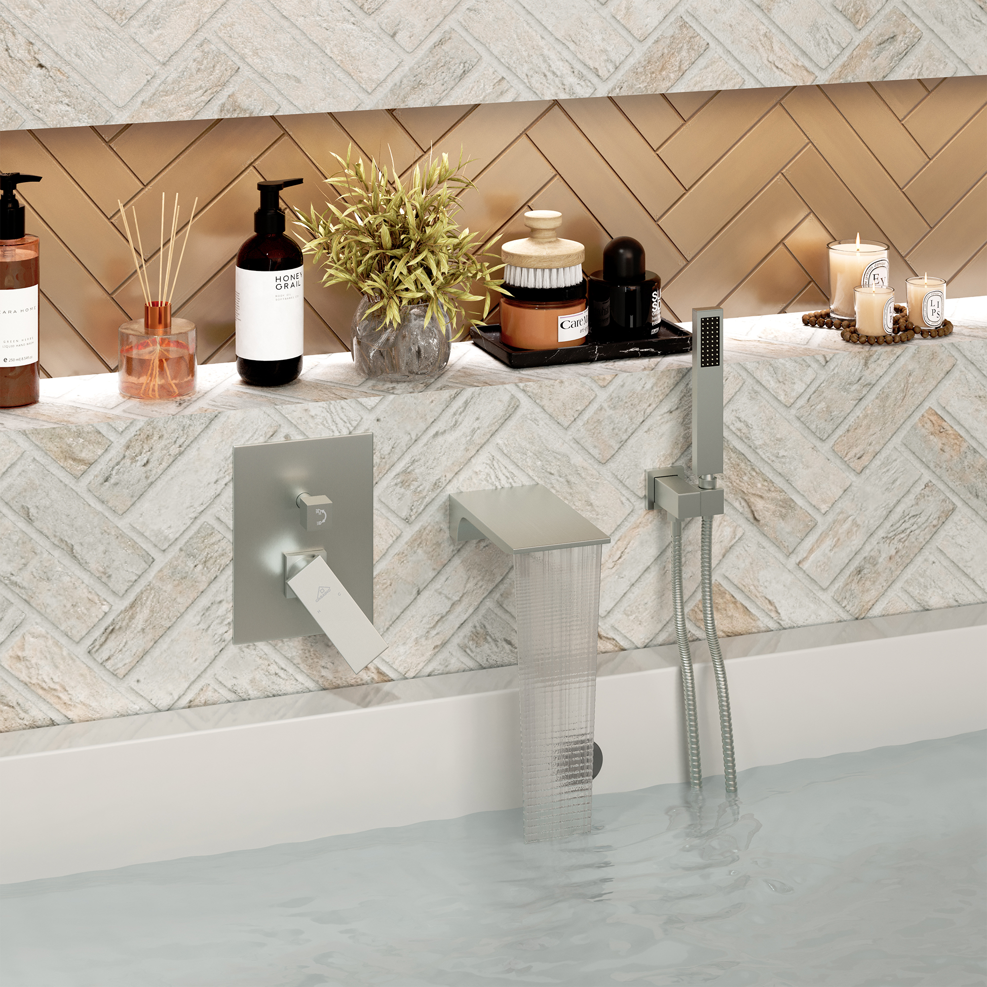 Wall Mounted Bathtub Faucet Set With Handheld Shower Head