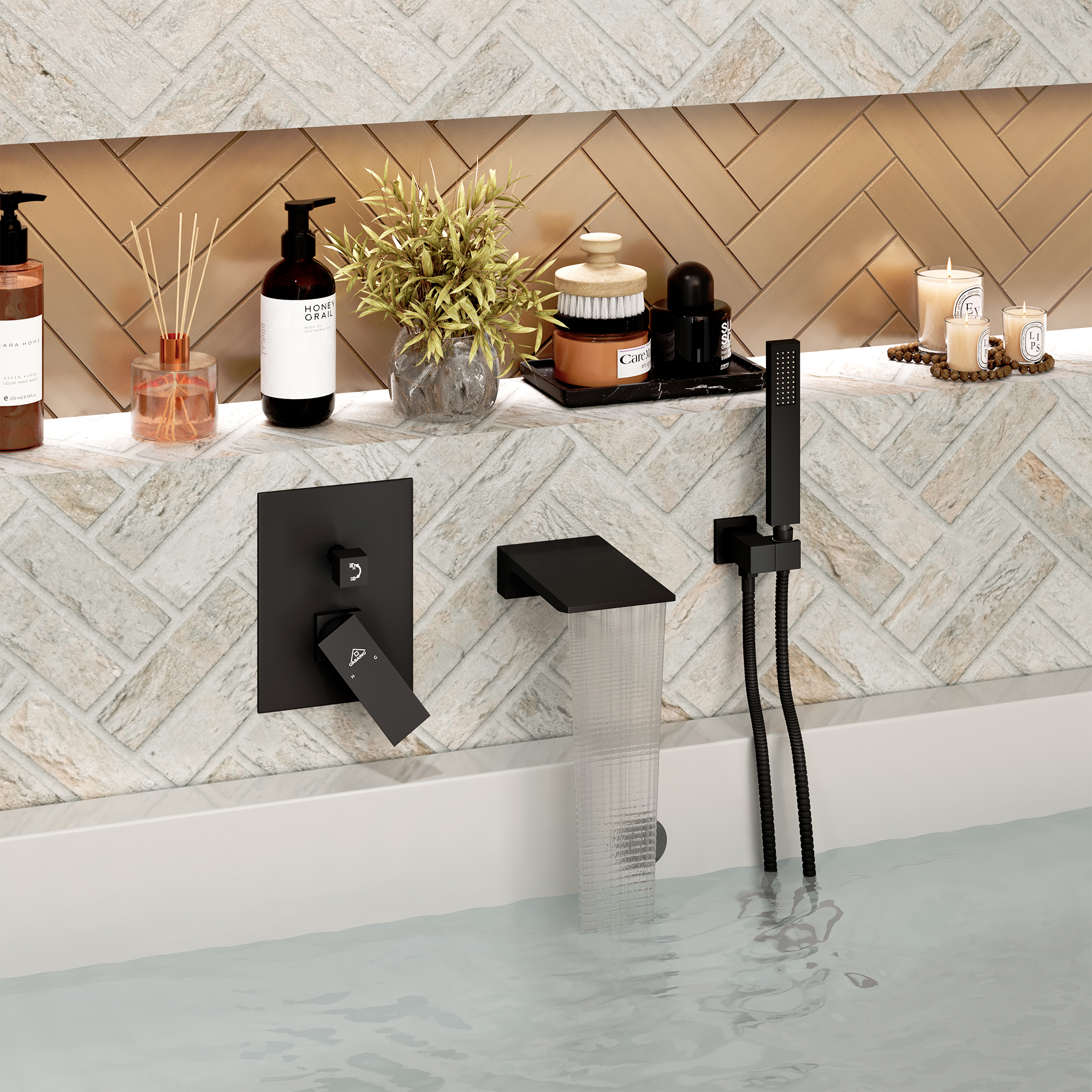 Wall Mounted Bathtub Faucet Set With Handheld Shower Head