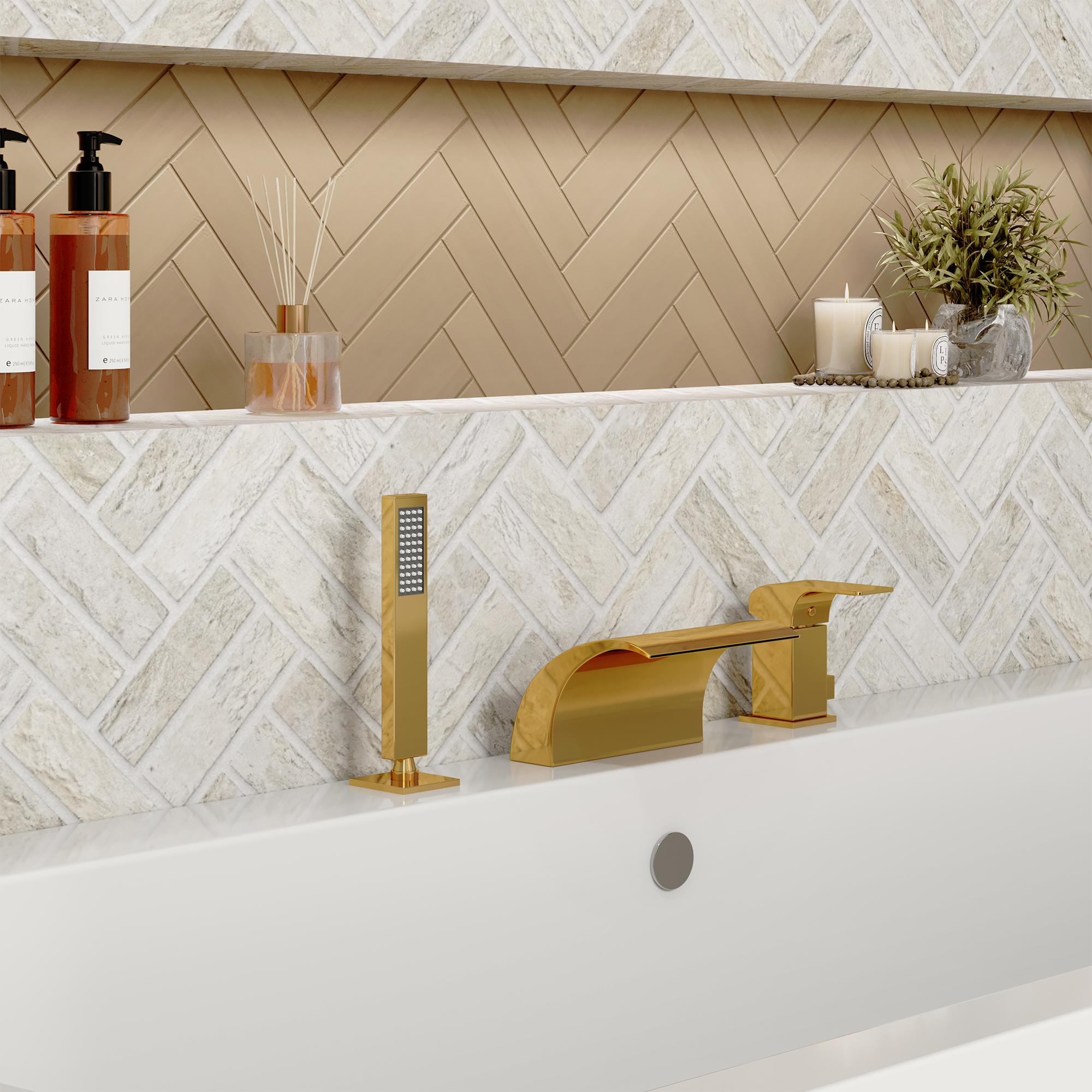 Waterfall Tub Faucet with Handheld Shower Head for Bathtub