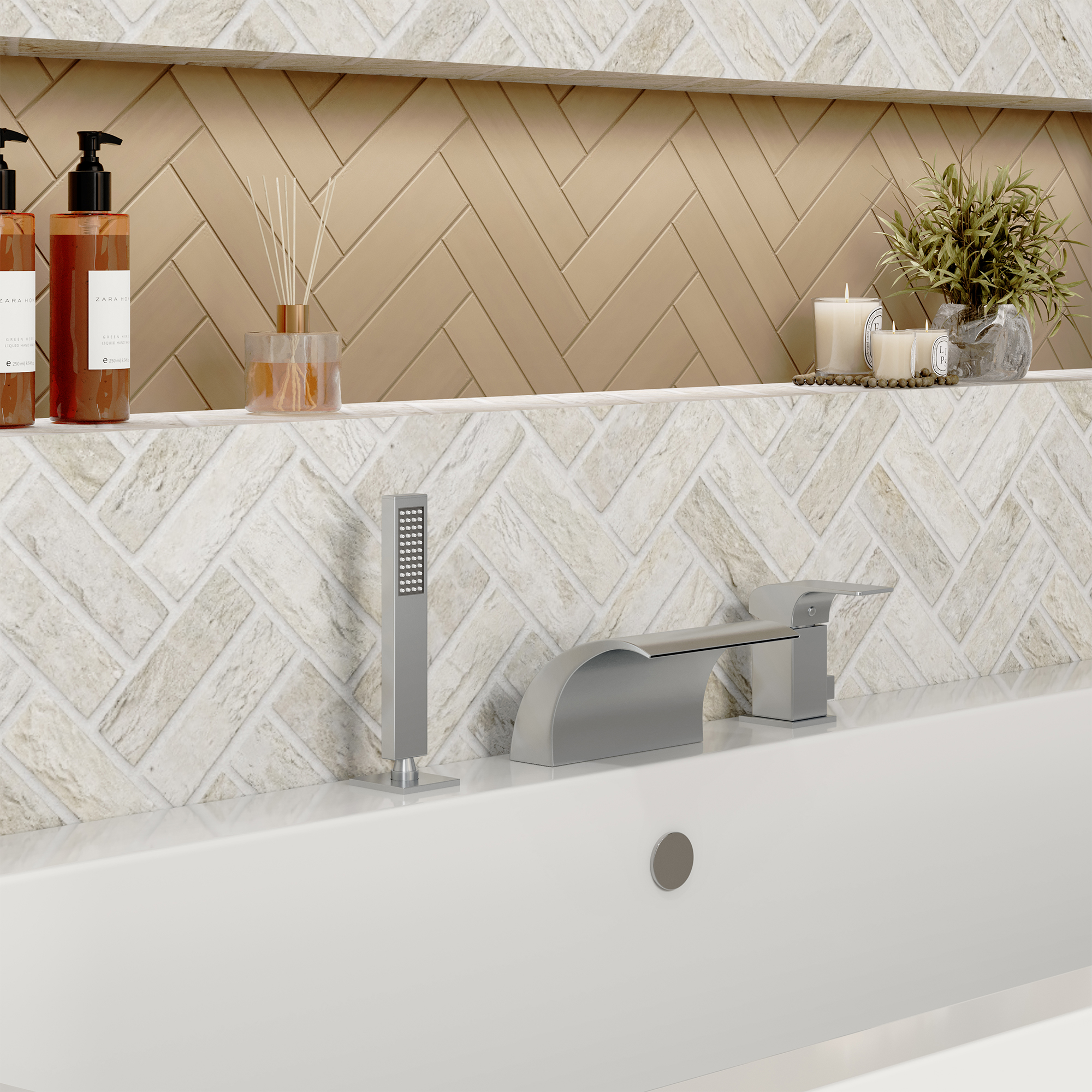 Waterfall Tub Faucet with Handheld Shower Head for Bathtub