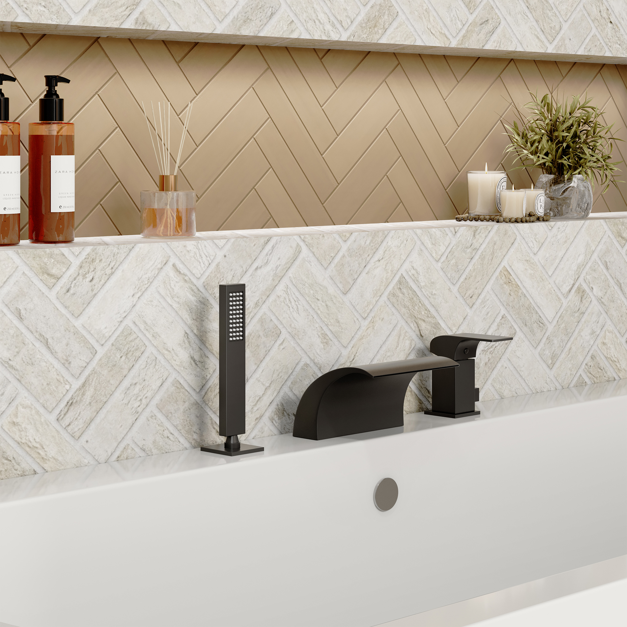 Waterfall Tub Faucet with Handheld Shower Head for Bathtub