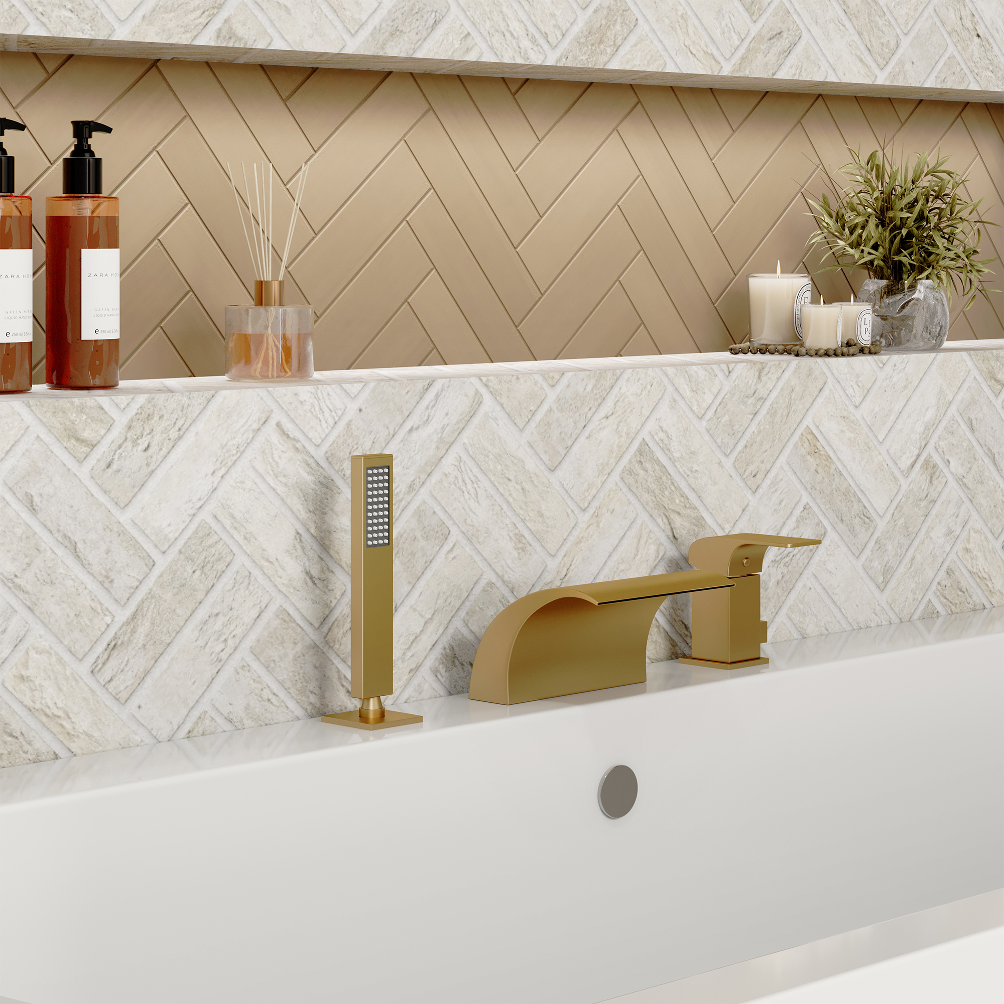 Waterfall Tub Faucet with Handheld Shower Head for Bathtub