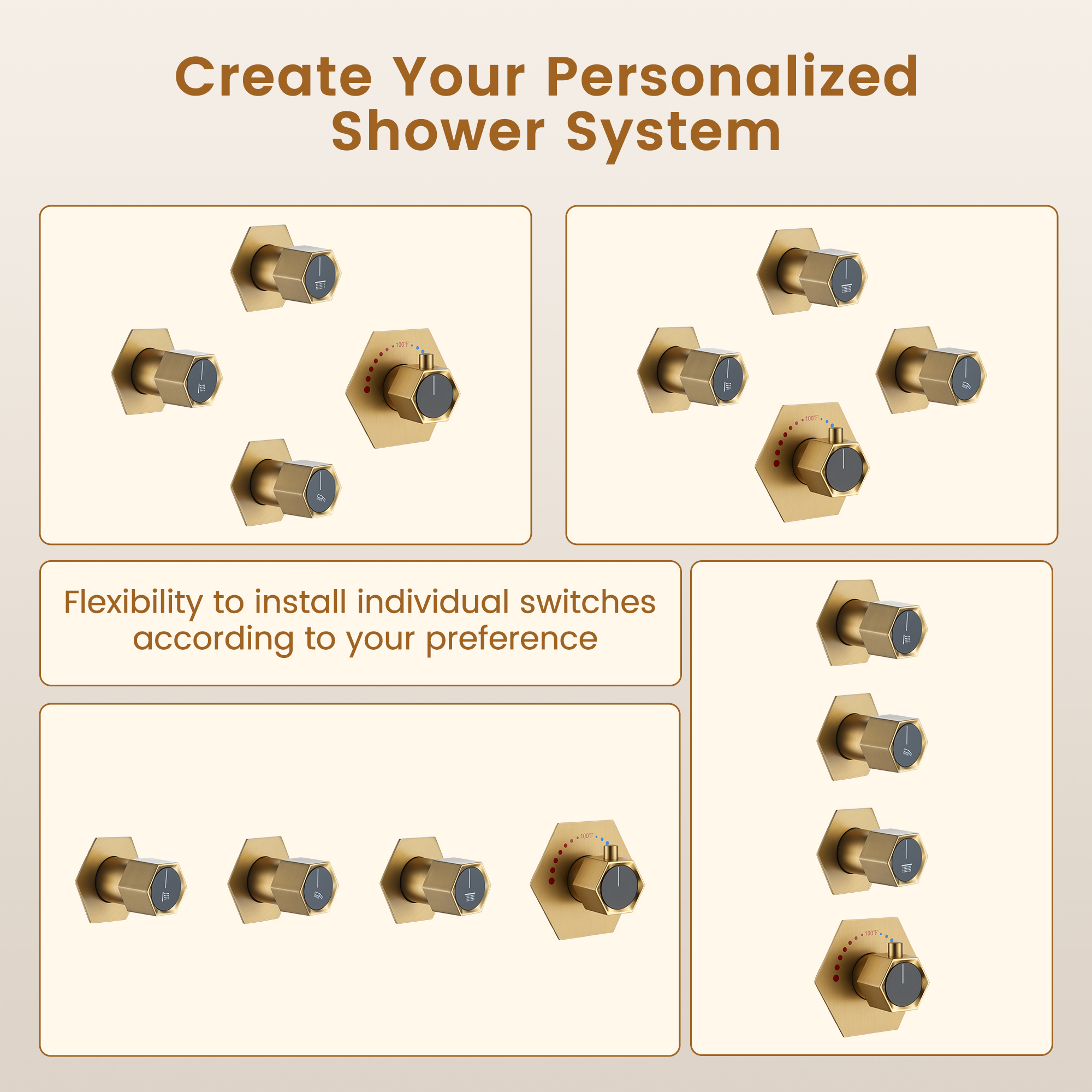 Ceiling Mount 3 Function Thermostatic Shower System with Rainfall Massage Jets