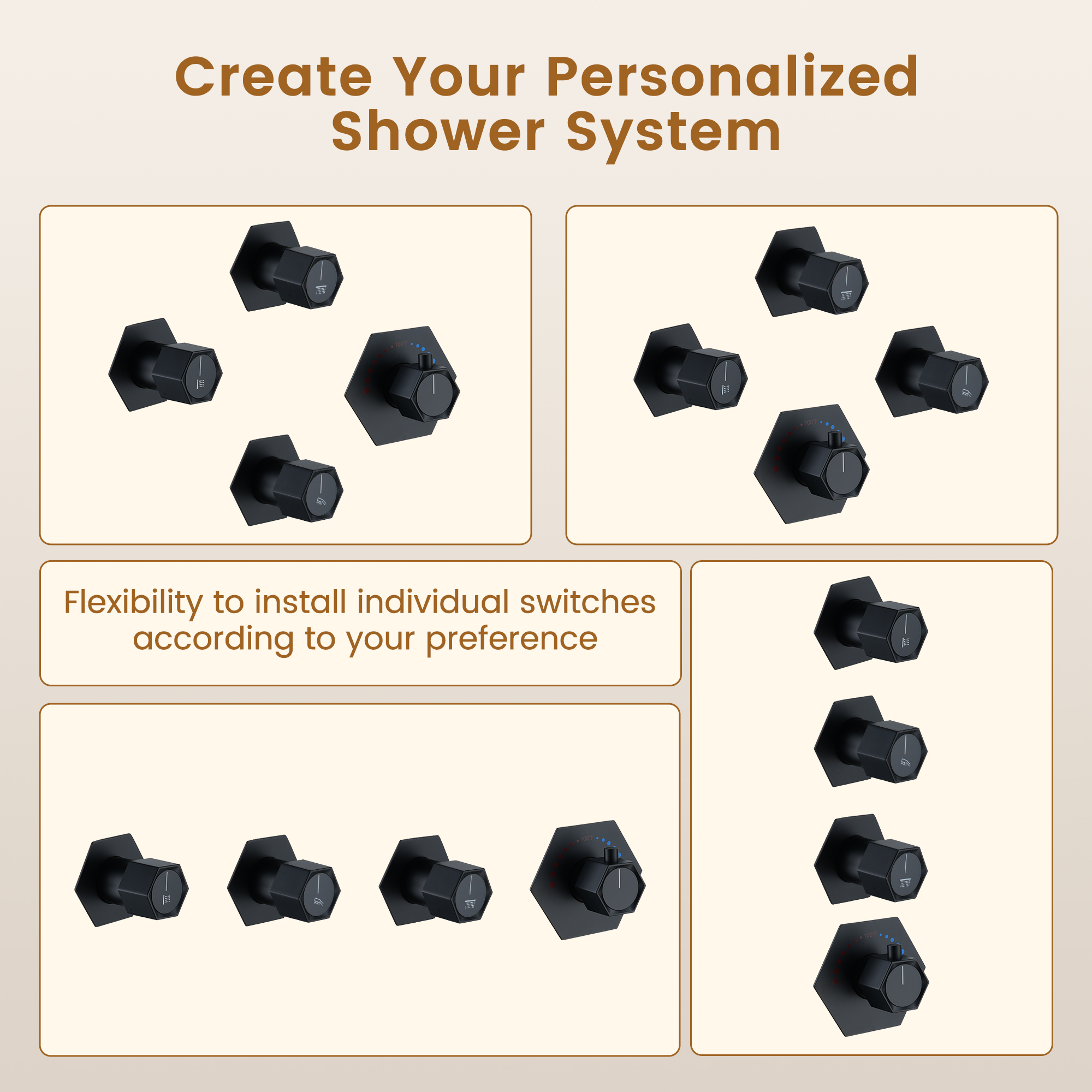 Ceiling Mount 3 Function Thermostatic Shower System with Rainfall Massage Jets