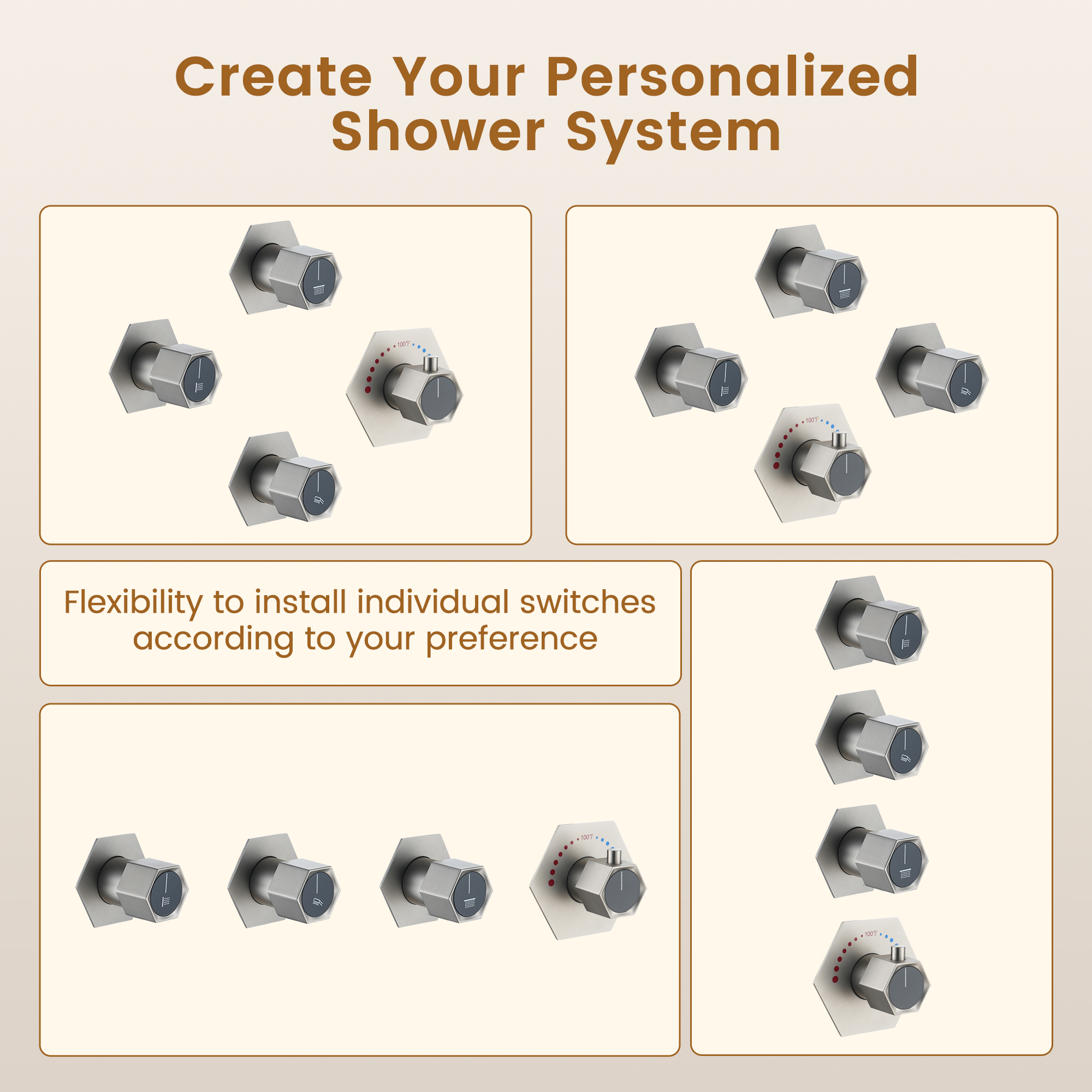 Ceiling Mount 3 Function Thermostatic Shower System with Rainfall Massage Jets