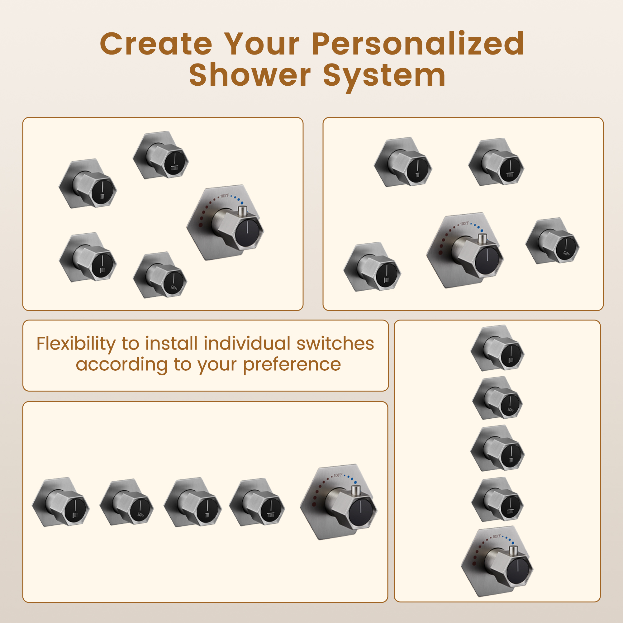 12" Dual Shower Head System with with 360° Side Sprays & Shelving Shower Holder