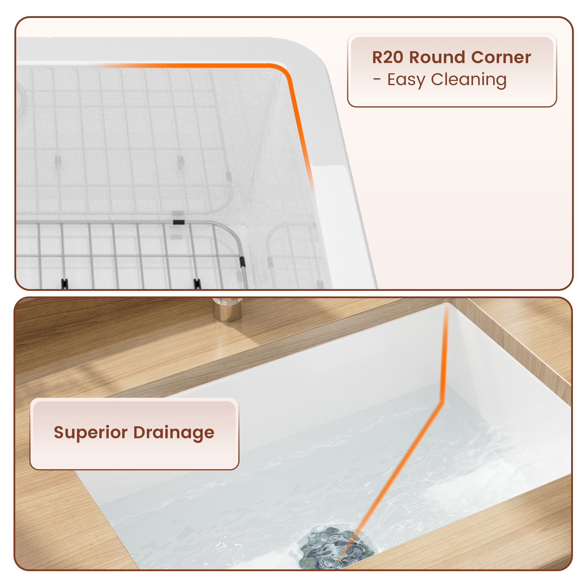 27in Undermount Single Bowl Fireclay Kitchen Sink with Grid & Drainer