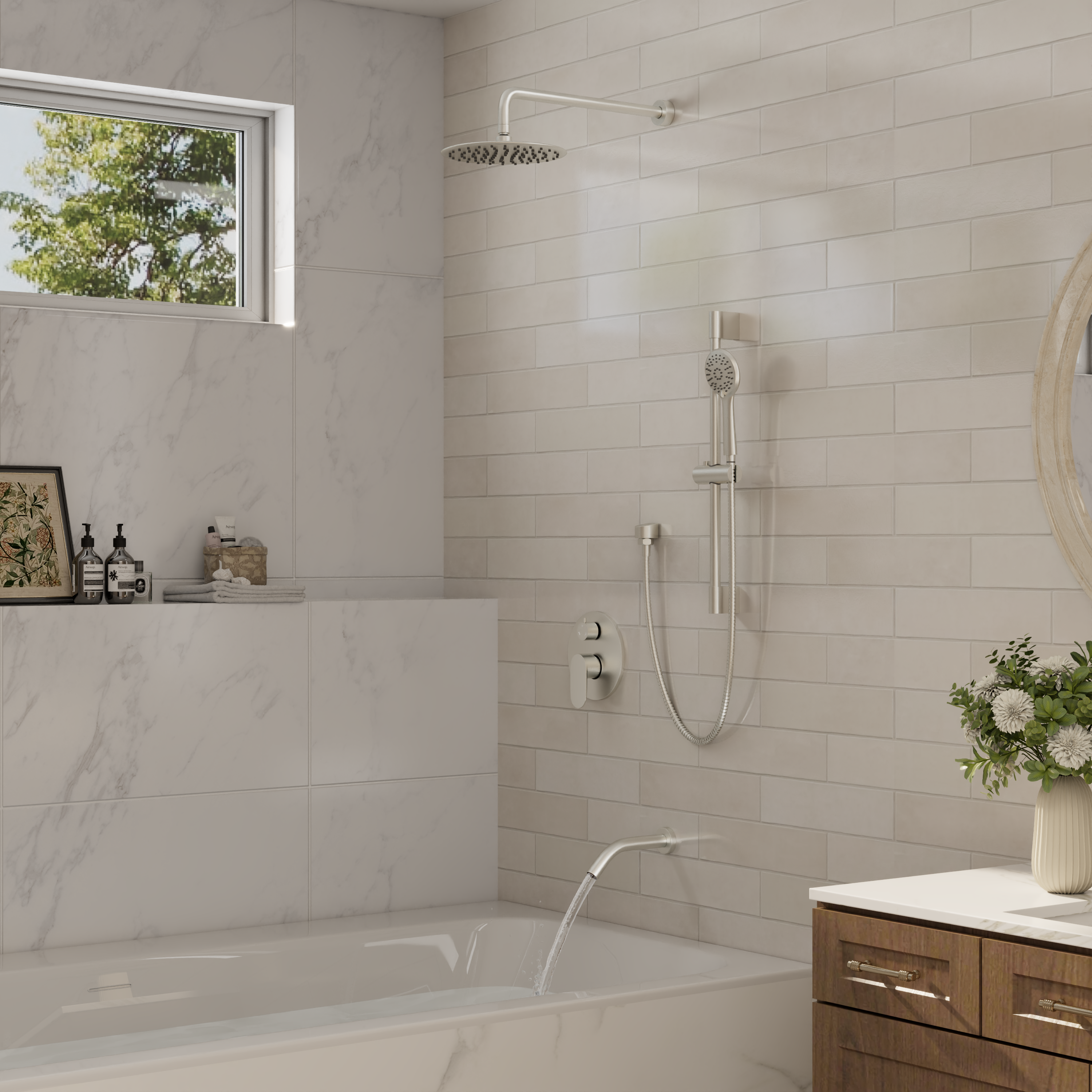 9" 3-Function Shower Faucet Set with Tub Spout & Slide Bar