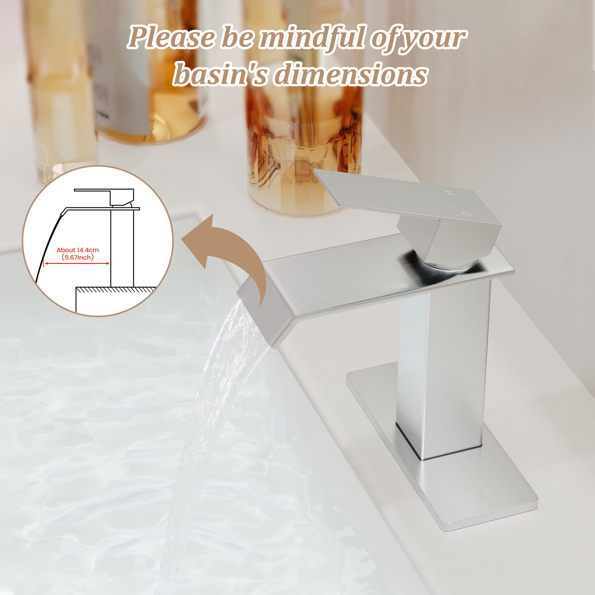 Waterfall Spout Bathroom Faucet,Single Handle Bathroom Vanity Sink Faucet