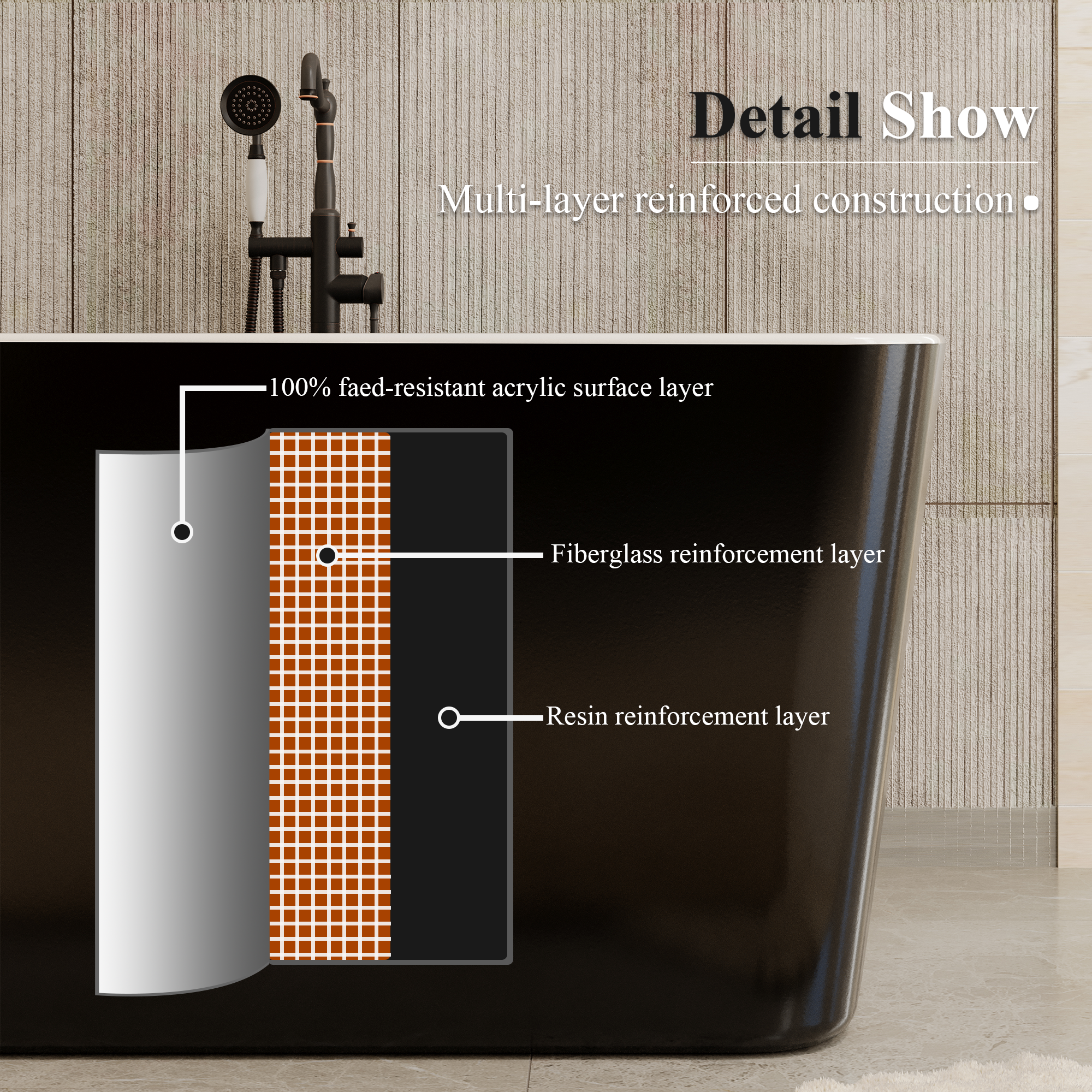 49" Acrylic Freestanding Japanese Soaking Hot Tub with Overflow and Drain