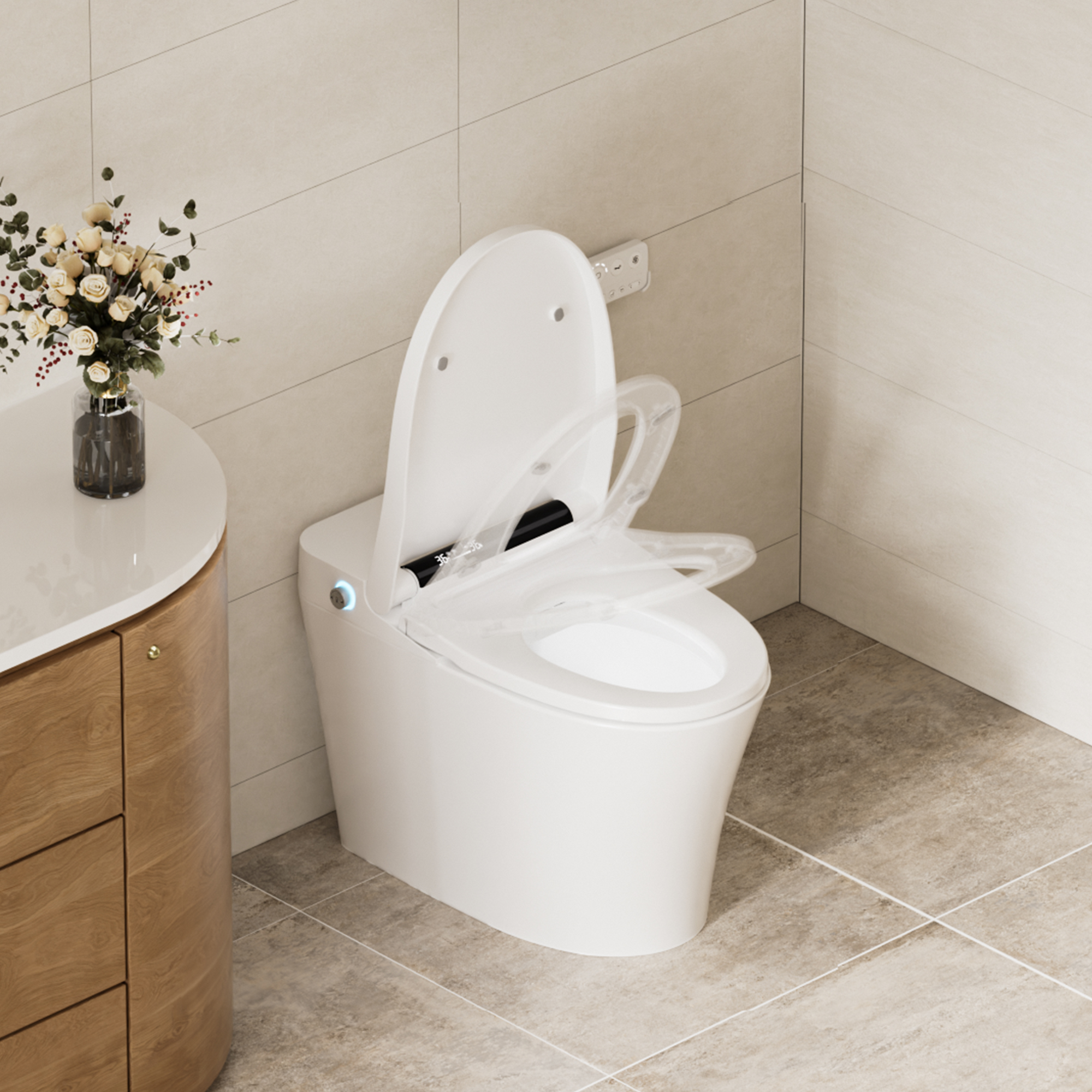 Tankless Floor Mounted Elongated White Ceramic Smart Bidet Toilet