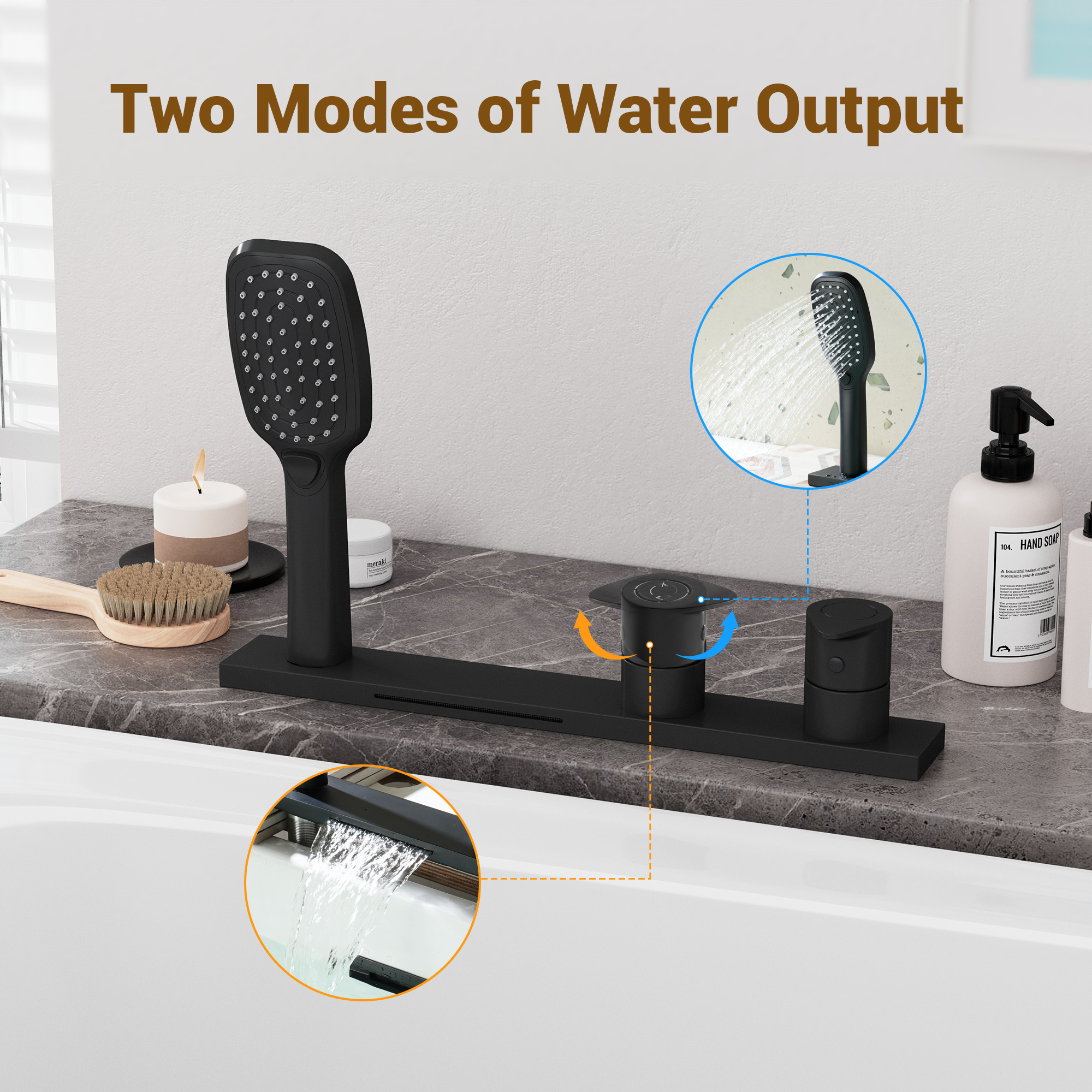 2-Handle Deck-Mounted Bathtub Faucet with 2 Spray Modes Hand Shower