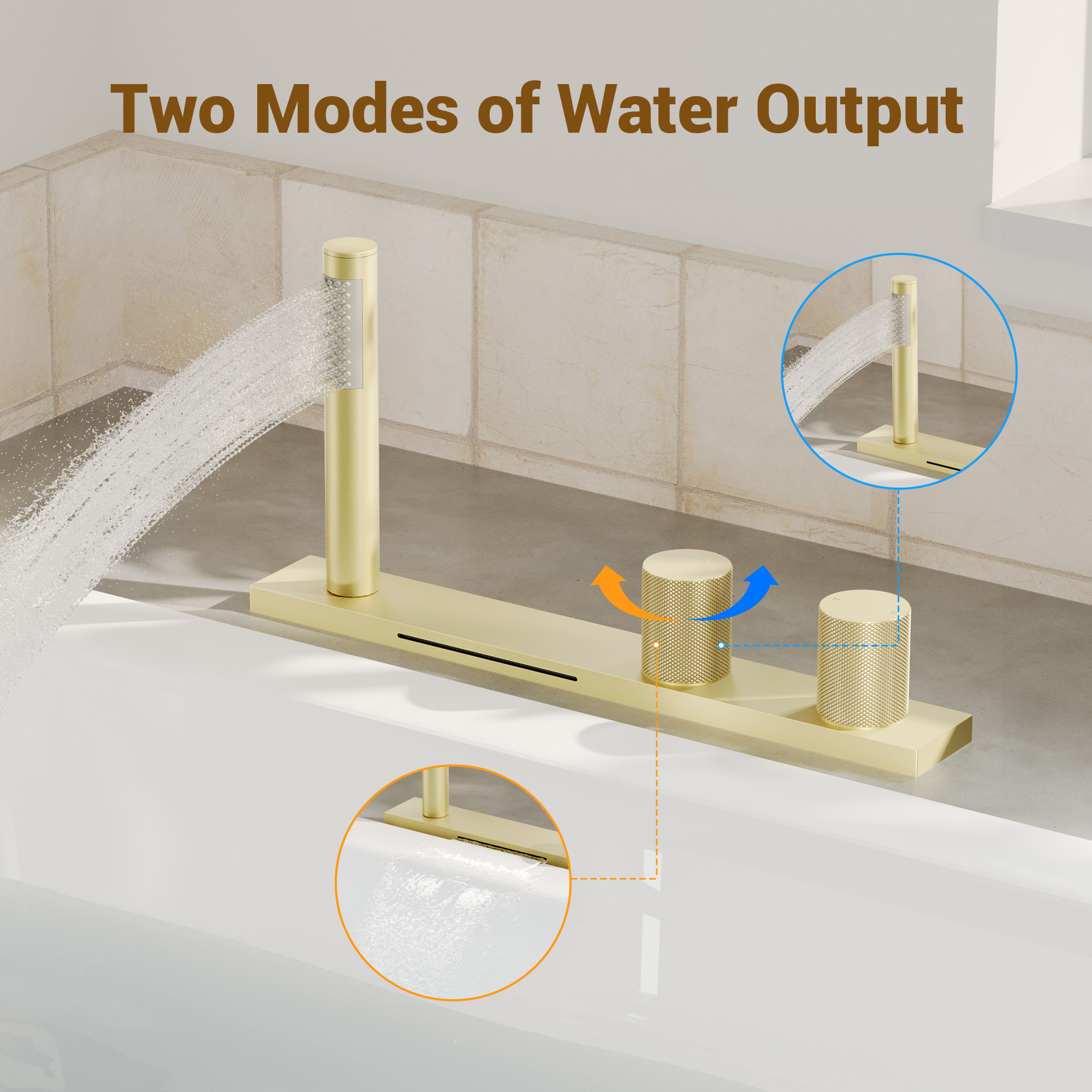 2-Handle Waterfall Roman Tub Faucet with Handheld Shower