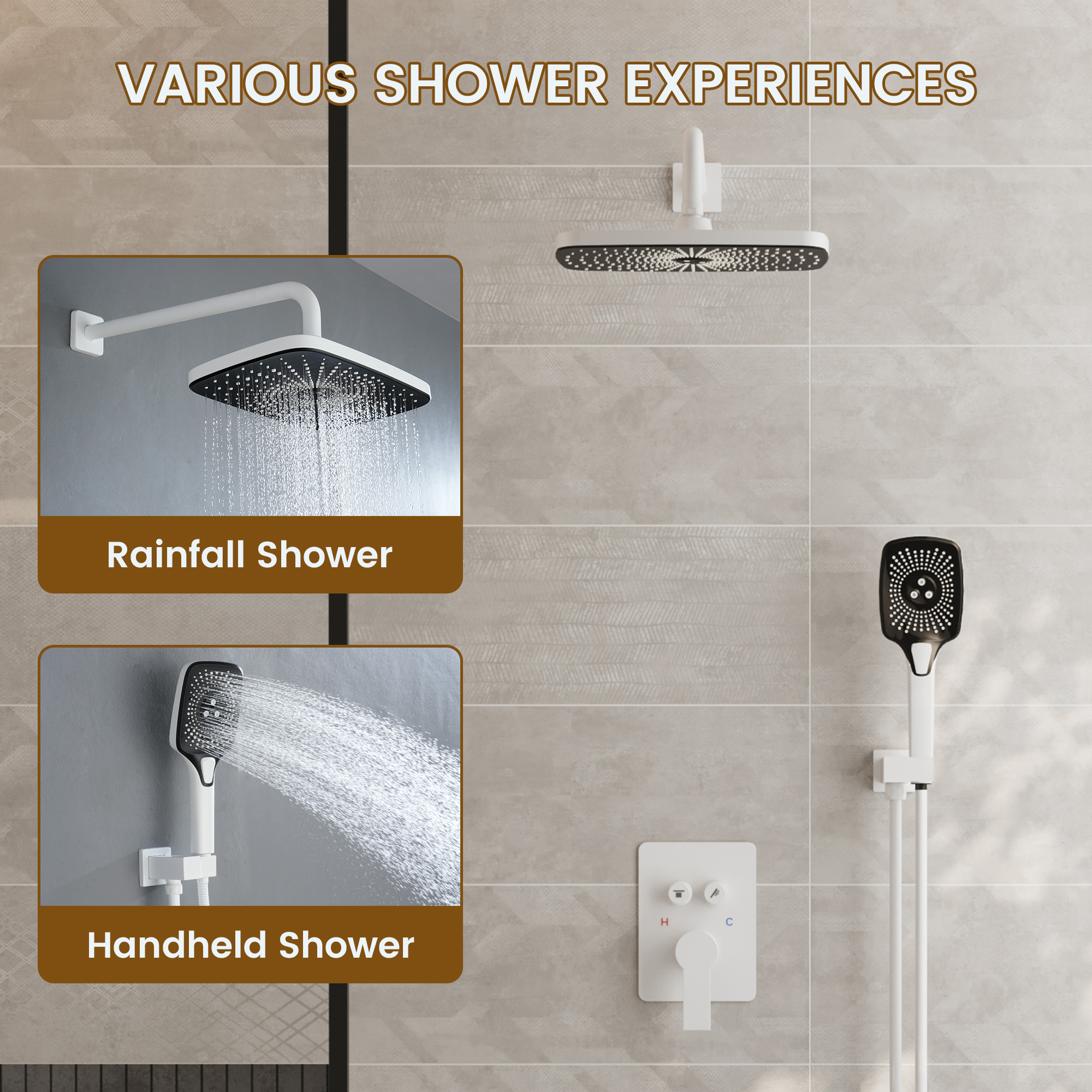12" x 8" Wall-Mounted Dual-Function Shower System with Hand Shower