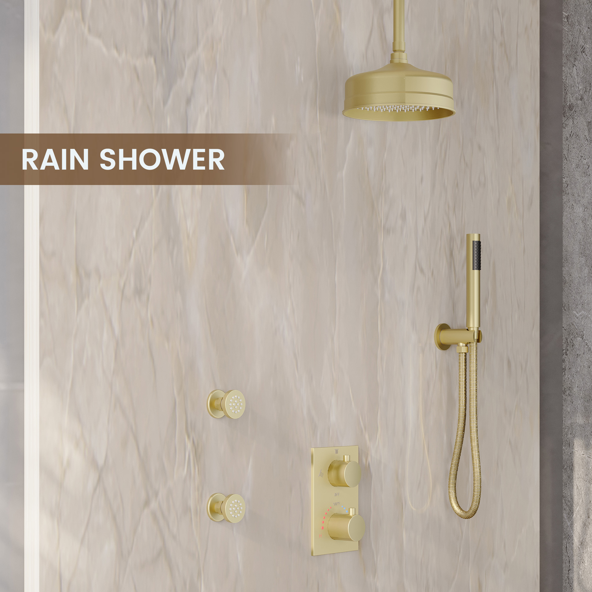 8-inch Ceiling-Mounted Thermostatic Shower System with Body Jets