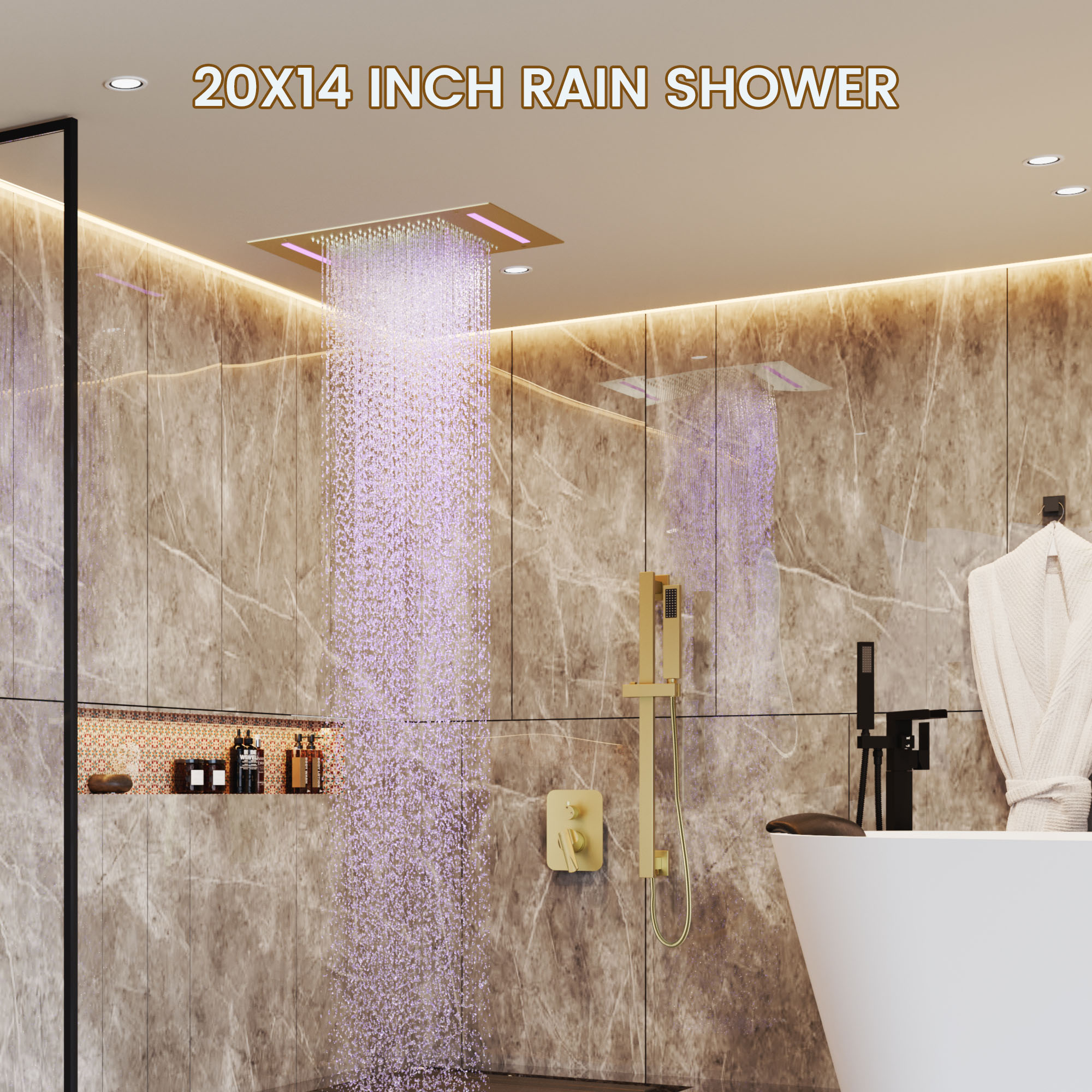 20*14 inch Ceiling-Mounted Luxury Shower System with LED Lights