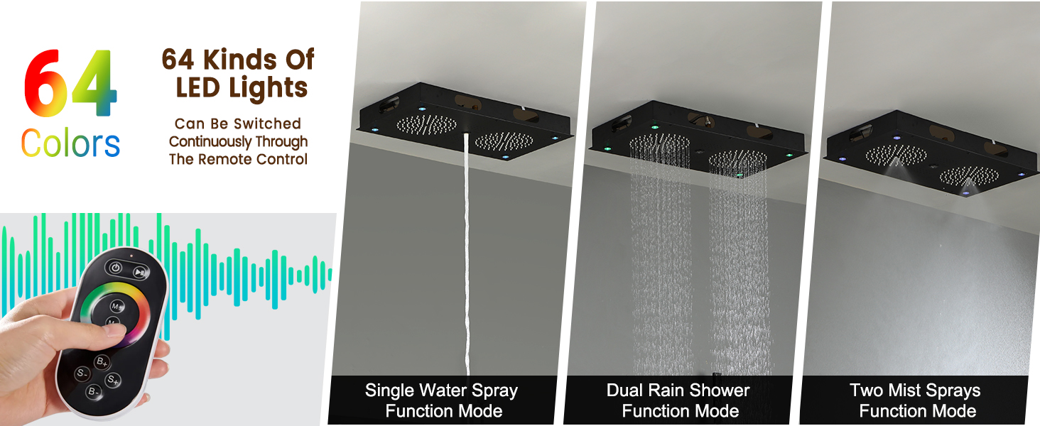 3-Function Top Showerhead with 64-Color LED Lights