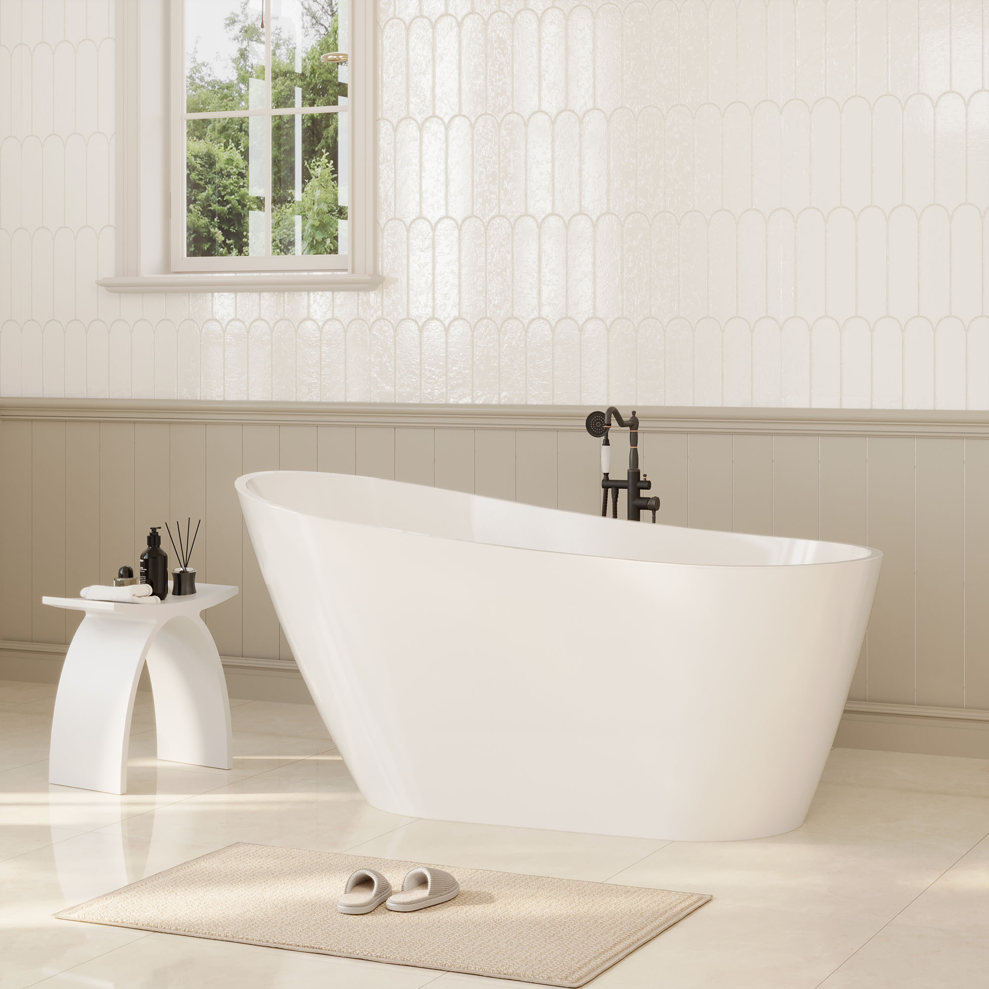 55" High-Gloss White Acrylic Freestanding Bathtub Contemporary Soaking Tub