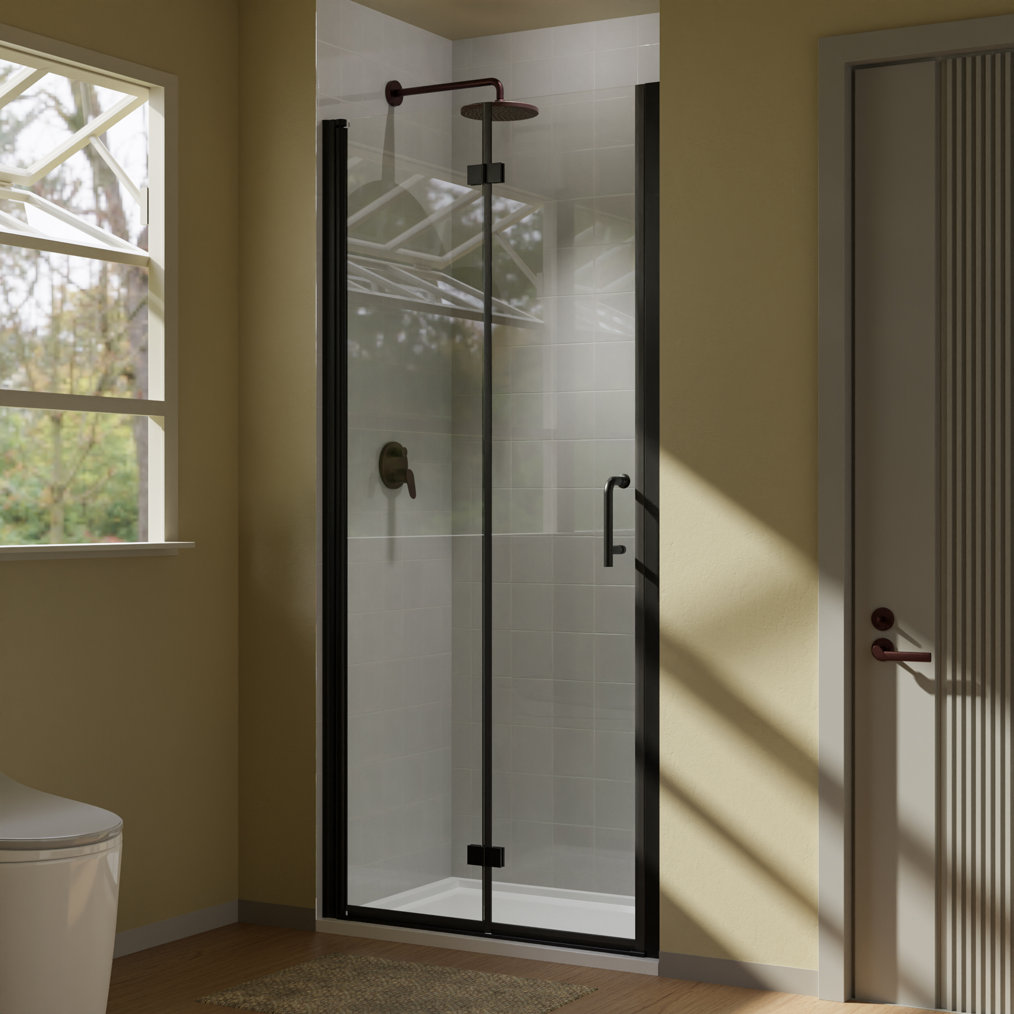 34"x72" Folding Shower Door with Tempered Glass with Adjustable Width