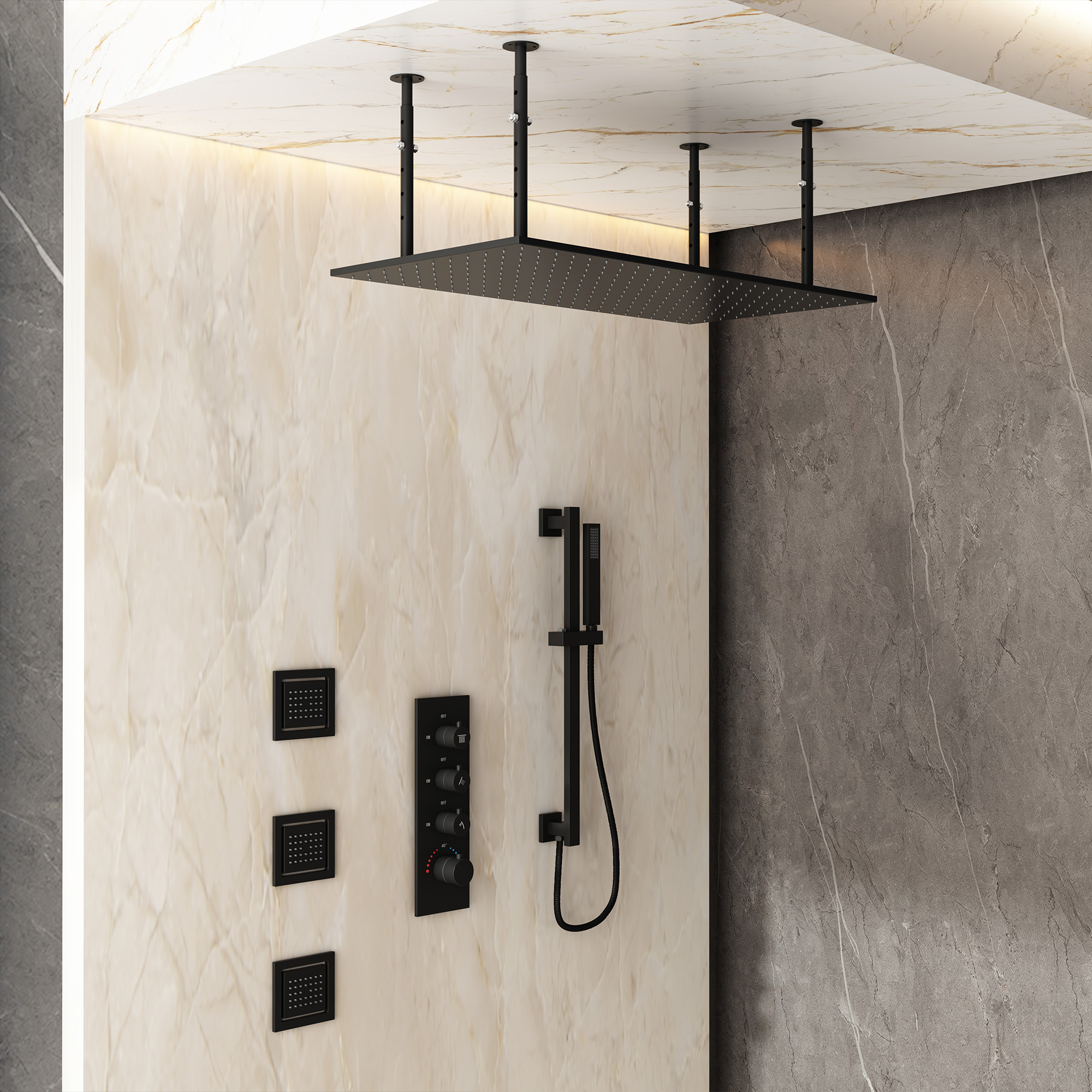 32" x 16" 3-Function Thermostatic Shower System with Body Jets