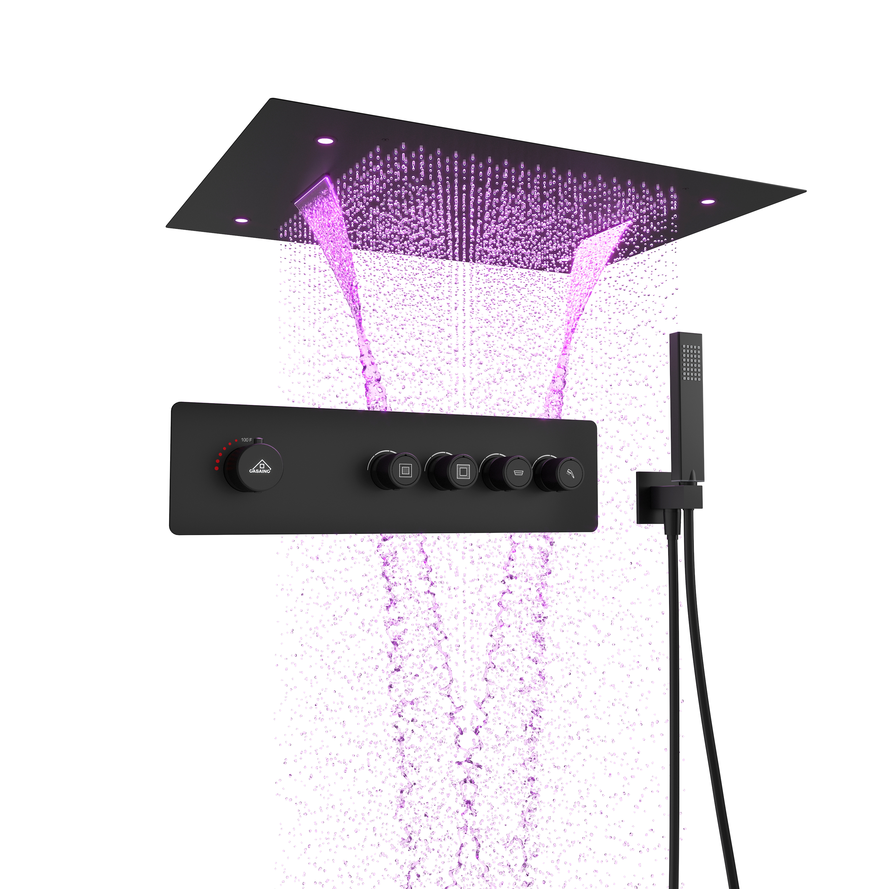 31.4" x 23.6" 4-Function Ceiling-Mounted Thermostatic Shower System with LED Lights