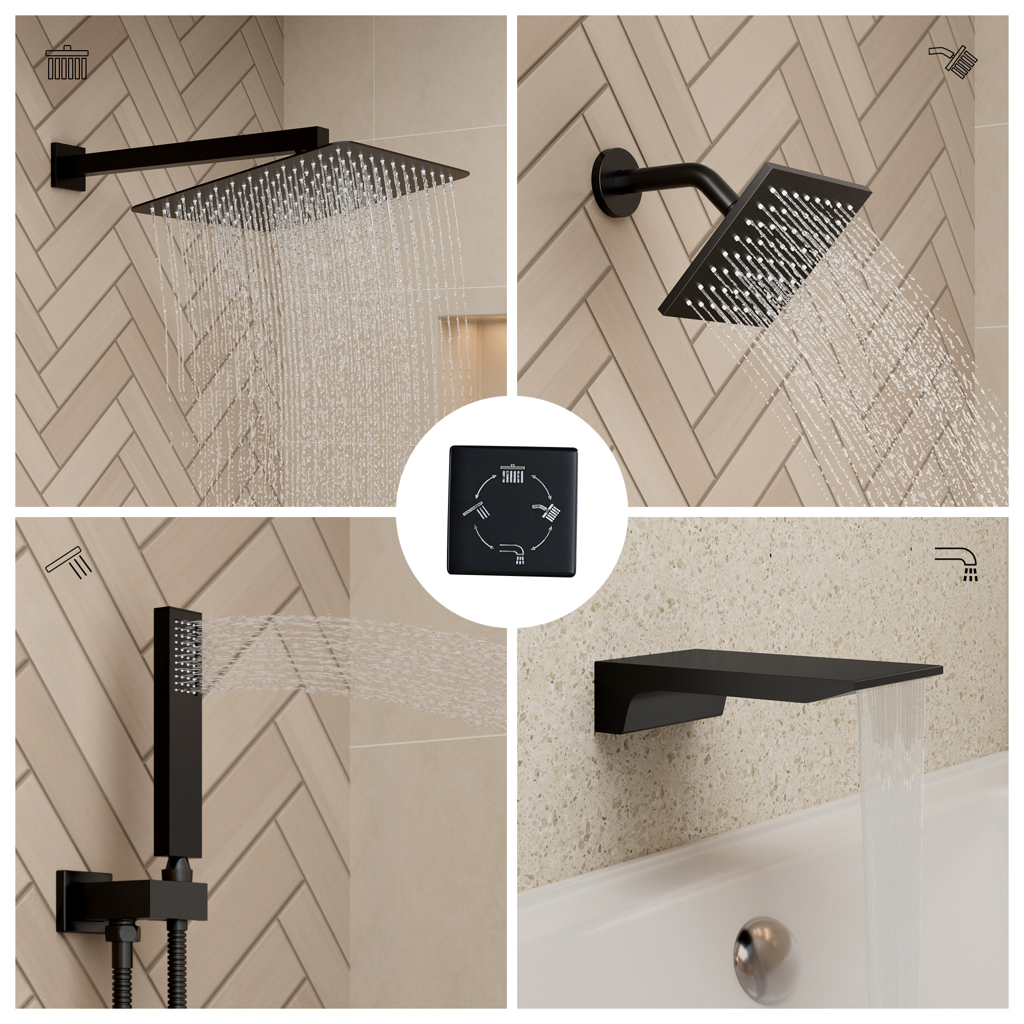 12-inch 4-Function Dual Shower Head System with Tub Spout