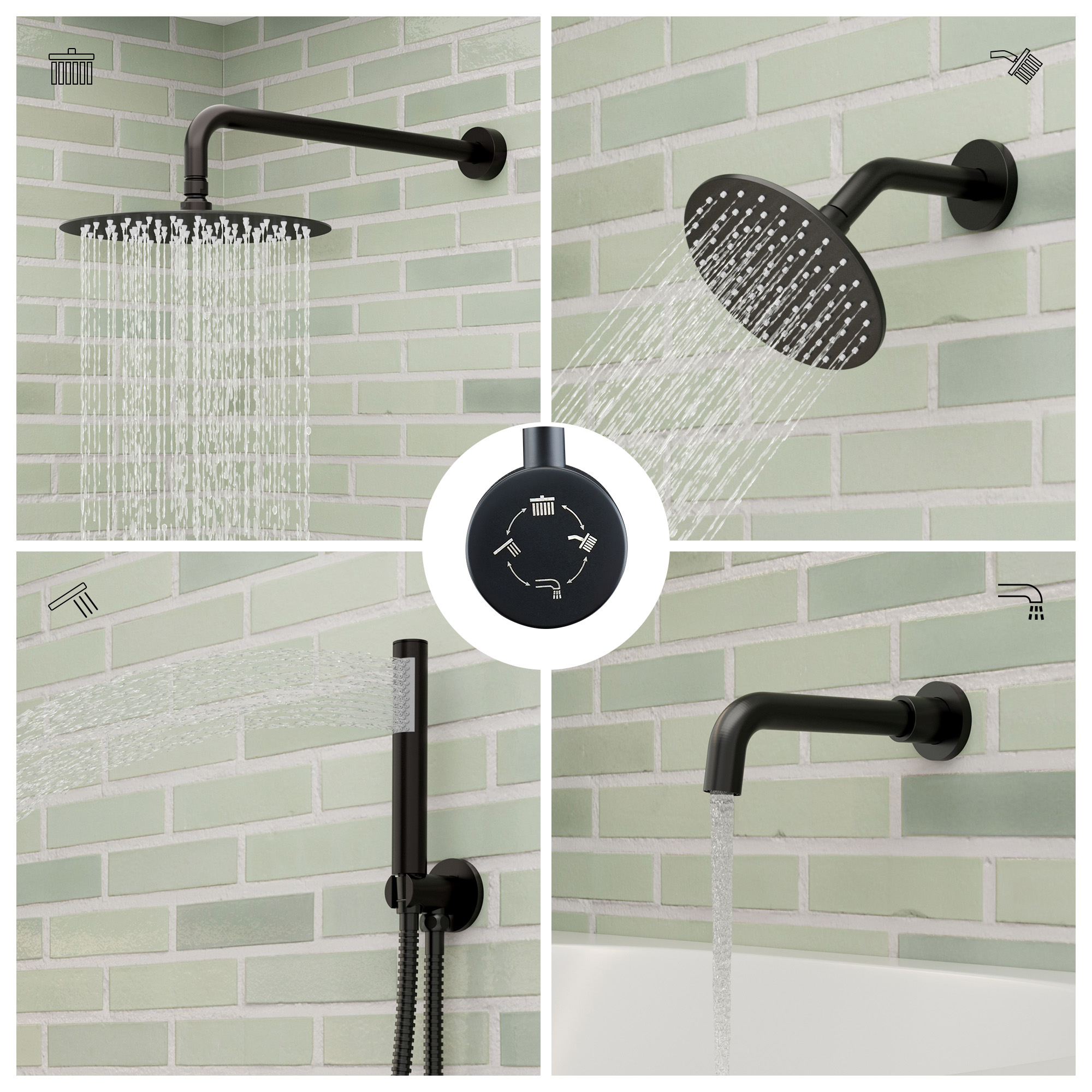 10-inch 4-Function Wall-Mounted Dual Shower System with Tub Filler