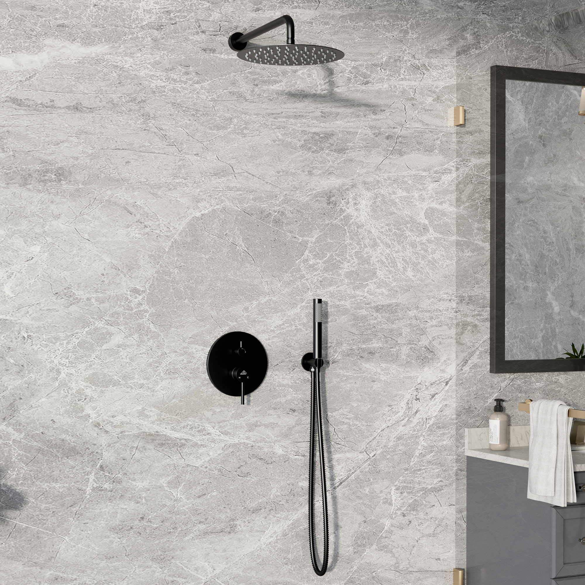 10" Wall Mount Water Saving Rain Shower Head System with Handheld