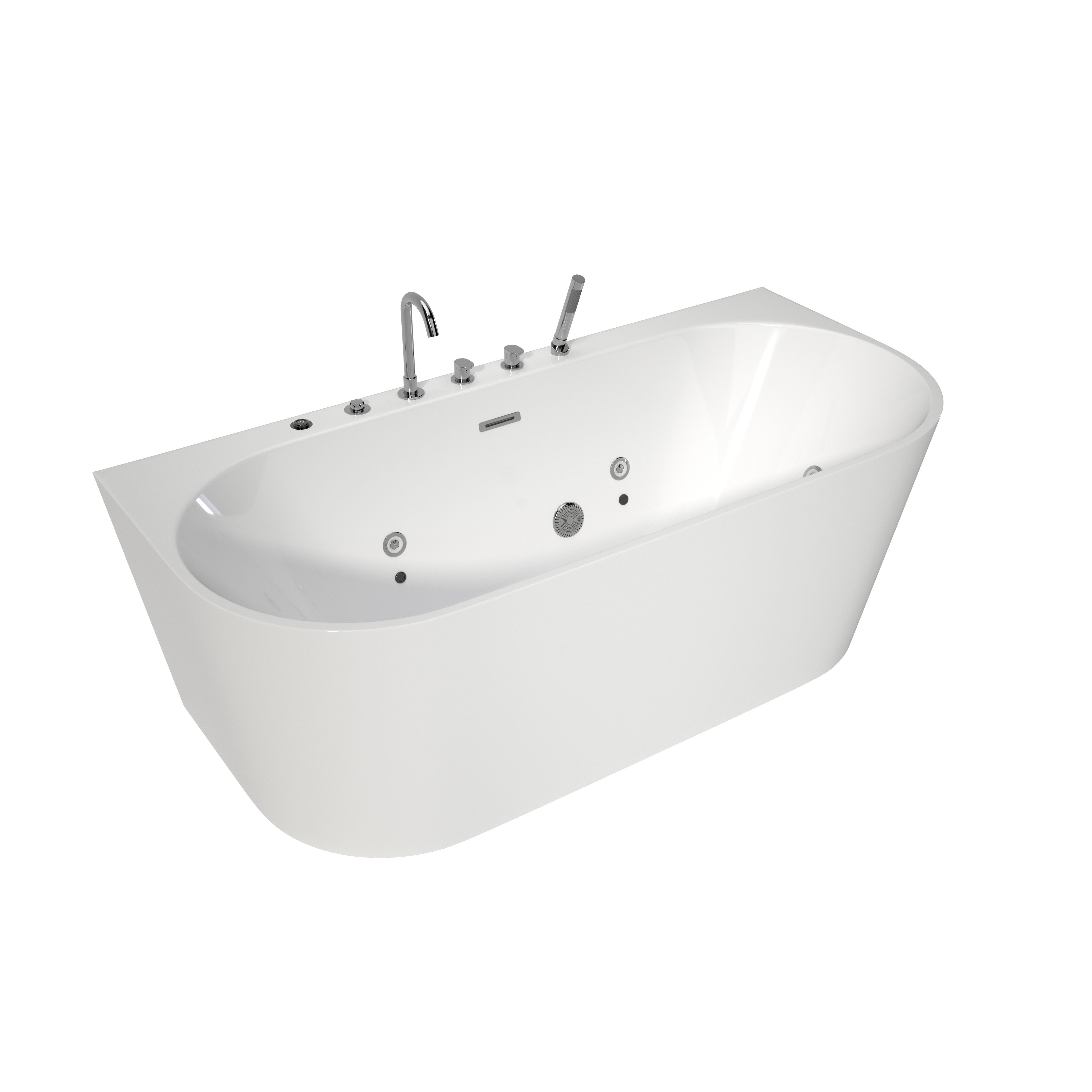 63" Acrylic Freestanding Whirlpool Bathtub with 6 Jets and 7-Color LED Light