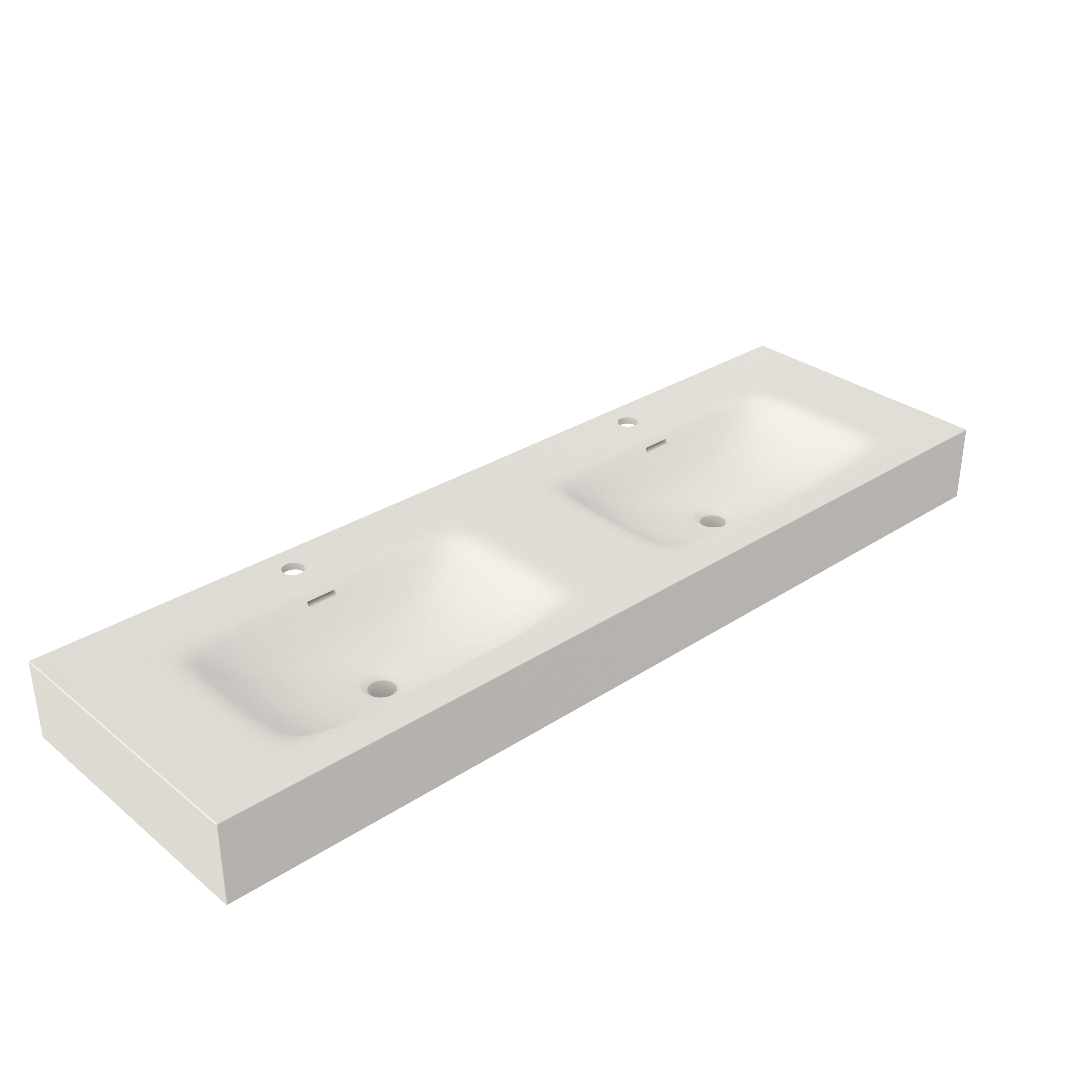 59.5 in. Solid Surface Double Wall-Mounted Basin Sink with 2 Faucet Holes