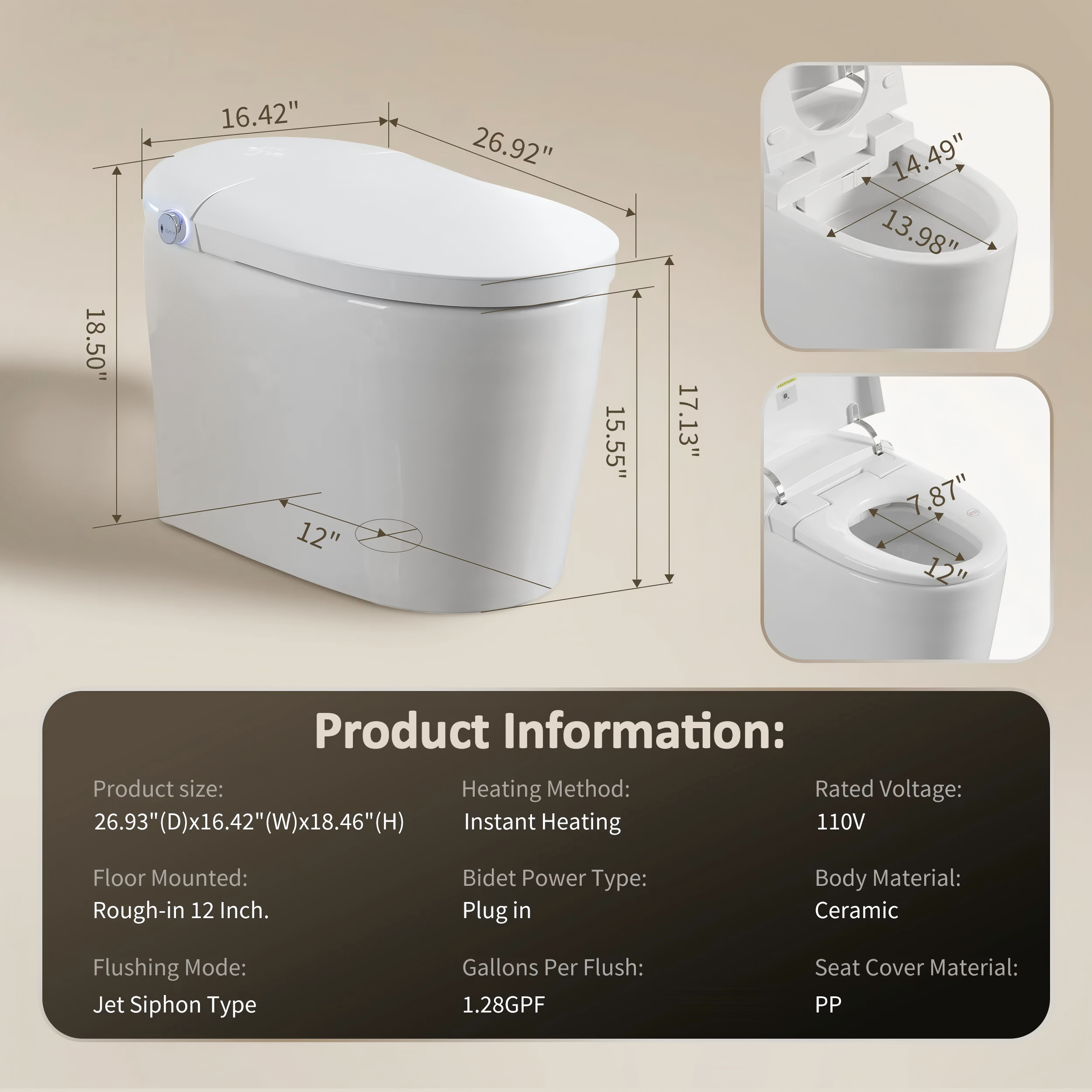 Advanced Tankless Smart Bidet Toilet with Air Bubble Wash & Night Light