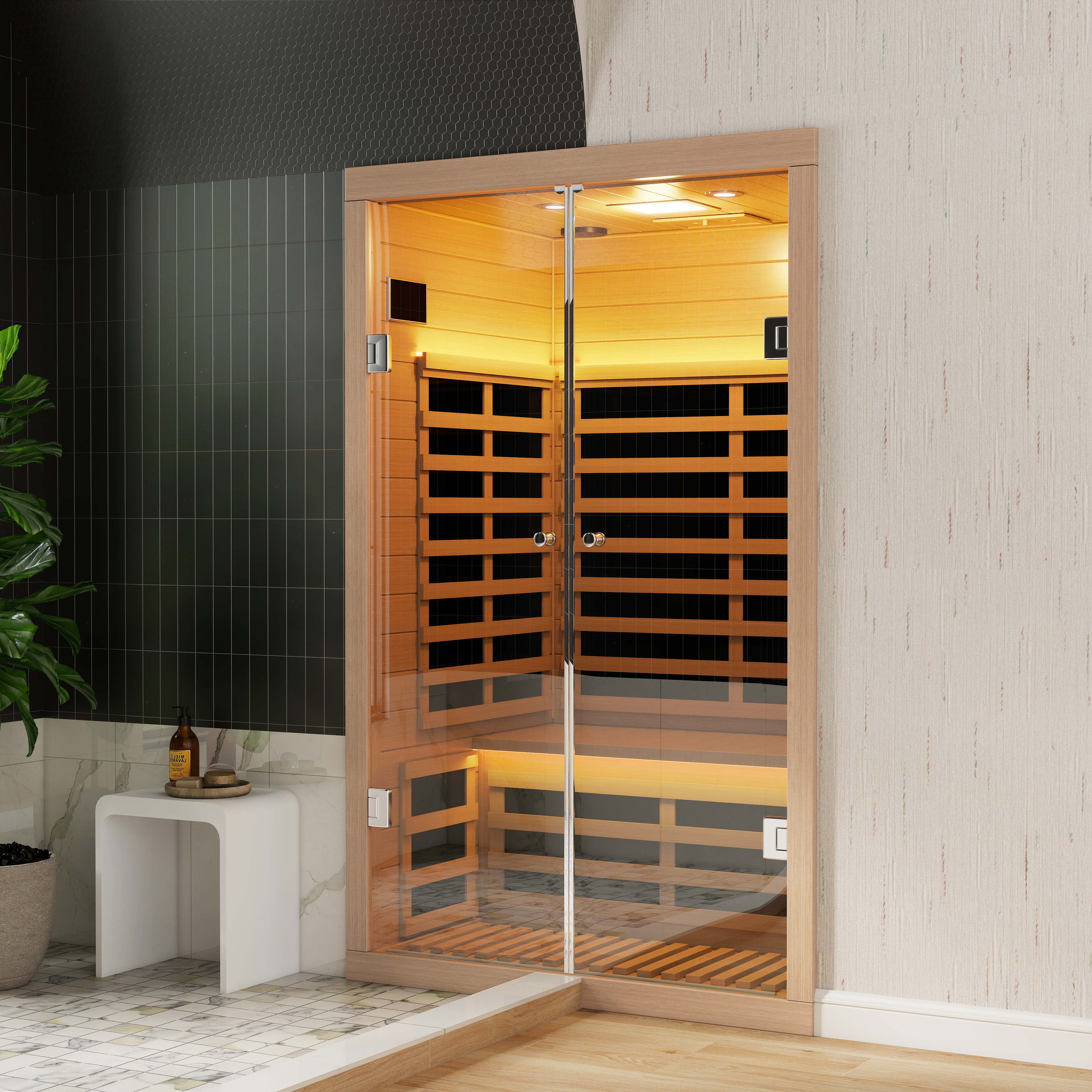 Low EMF 2-Person Far Infrared Hemlock Sauna Room with Double Glass Doors