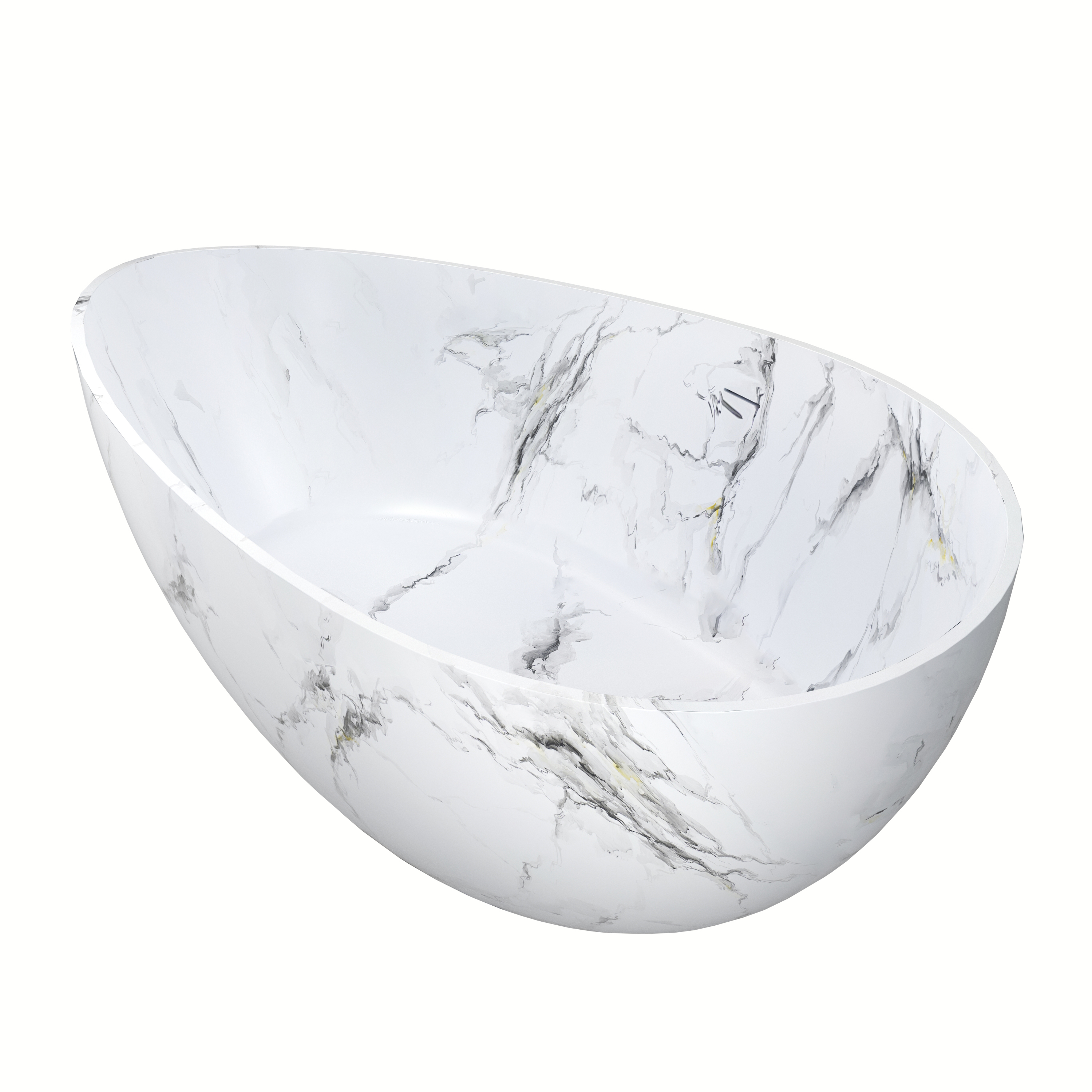 63" Artistic Marble Sculptural Solid Surface Freestanding Soaking Bathtub