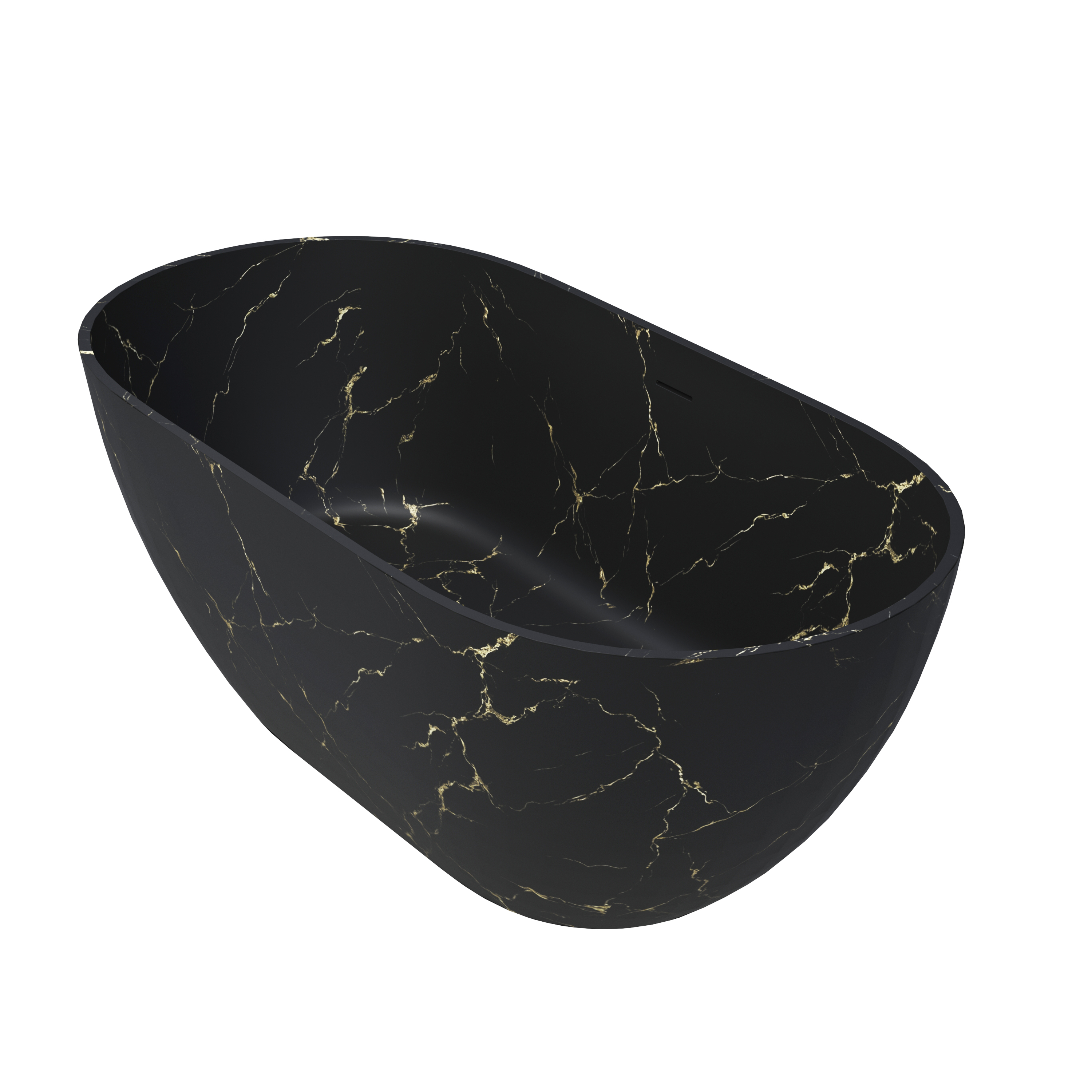 59" Oval Solid Surface Freestanding Bathtub with Black & Gold Star River Pattern