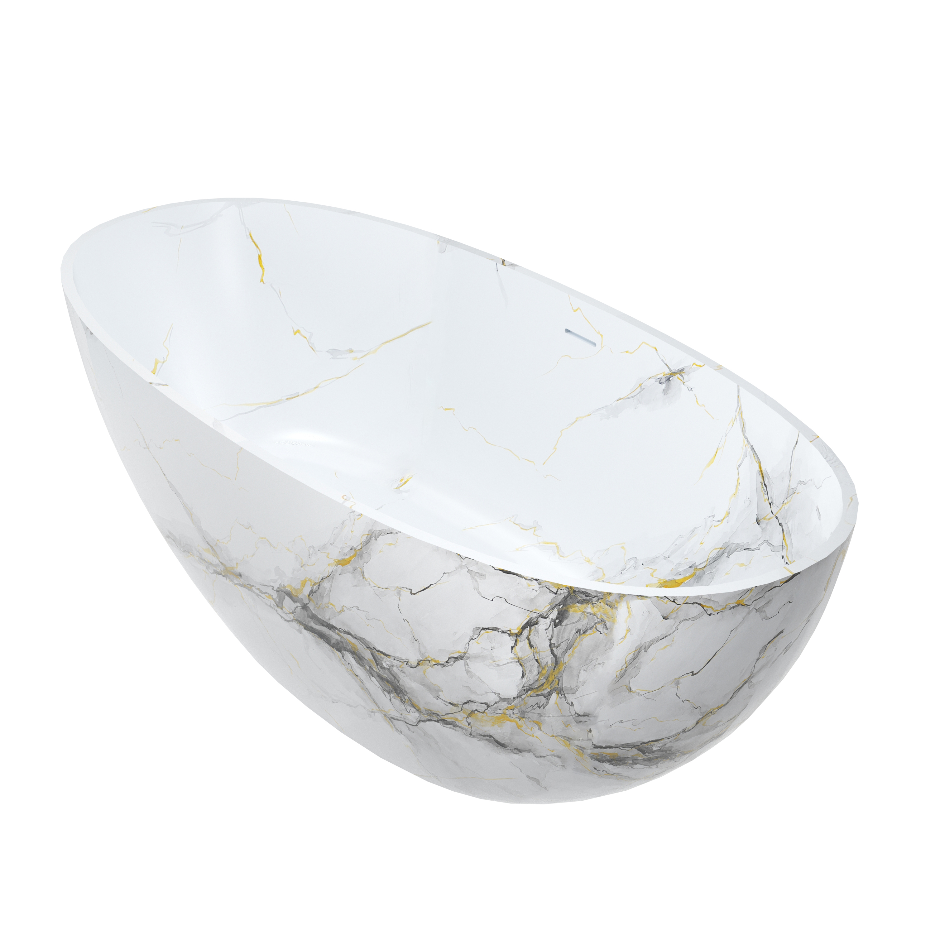 65" Freestanding Solid Surface Oval Bathtub in Marble Look Finish