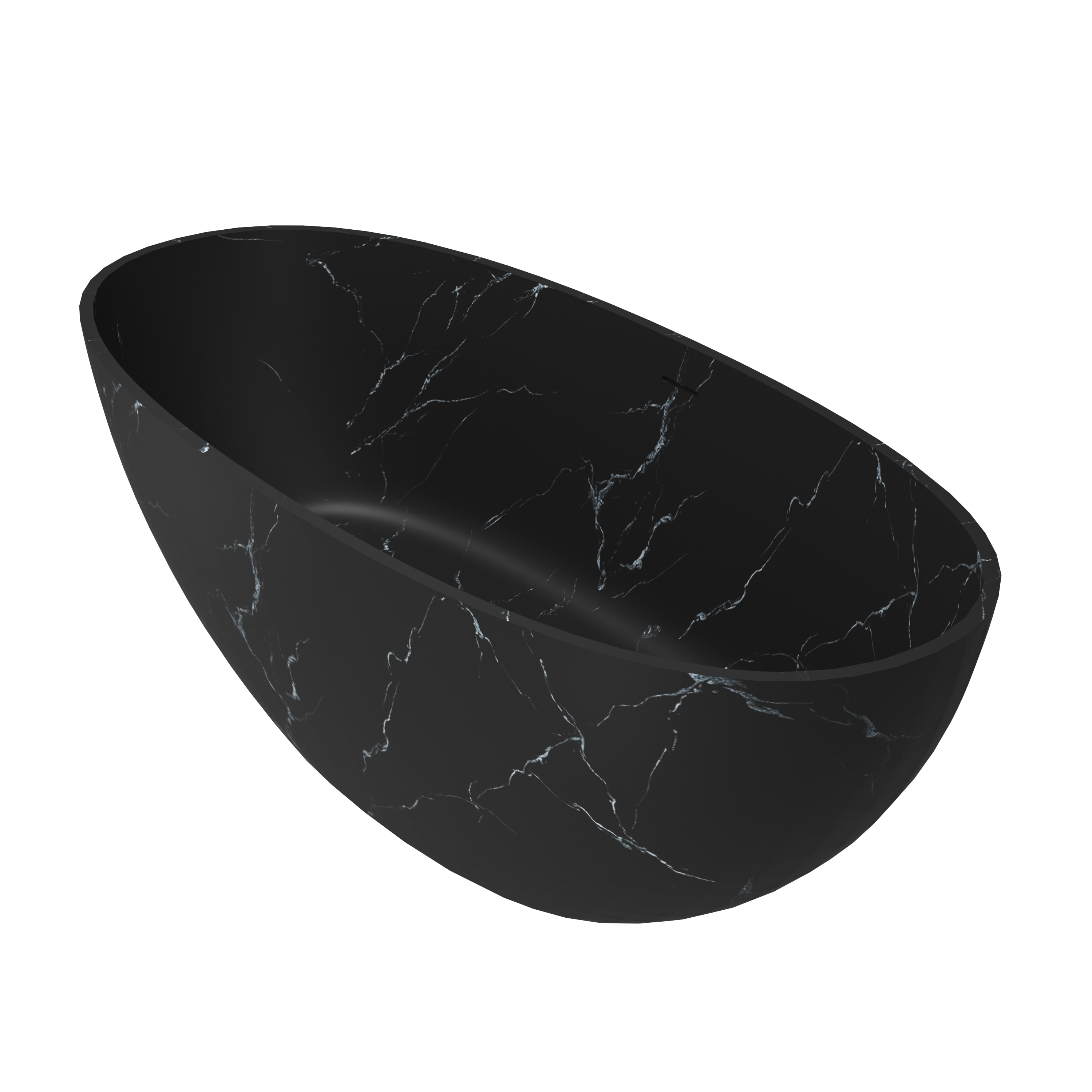 65" Freestanding Solid Surface Oval Bathtub in Marble Look Finish