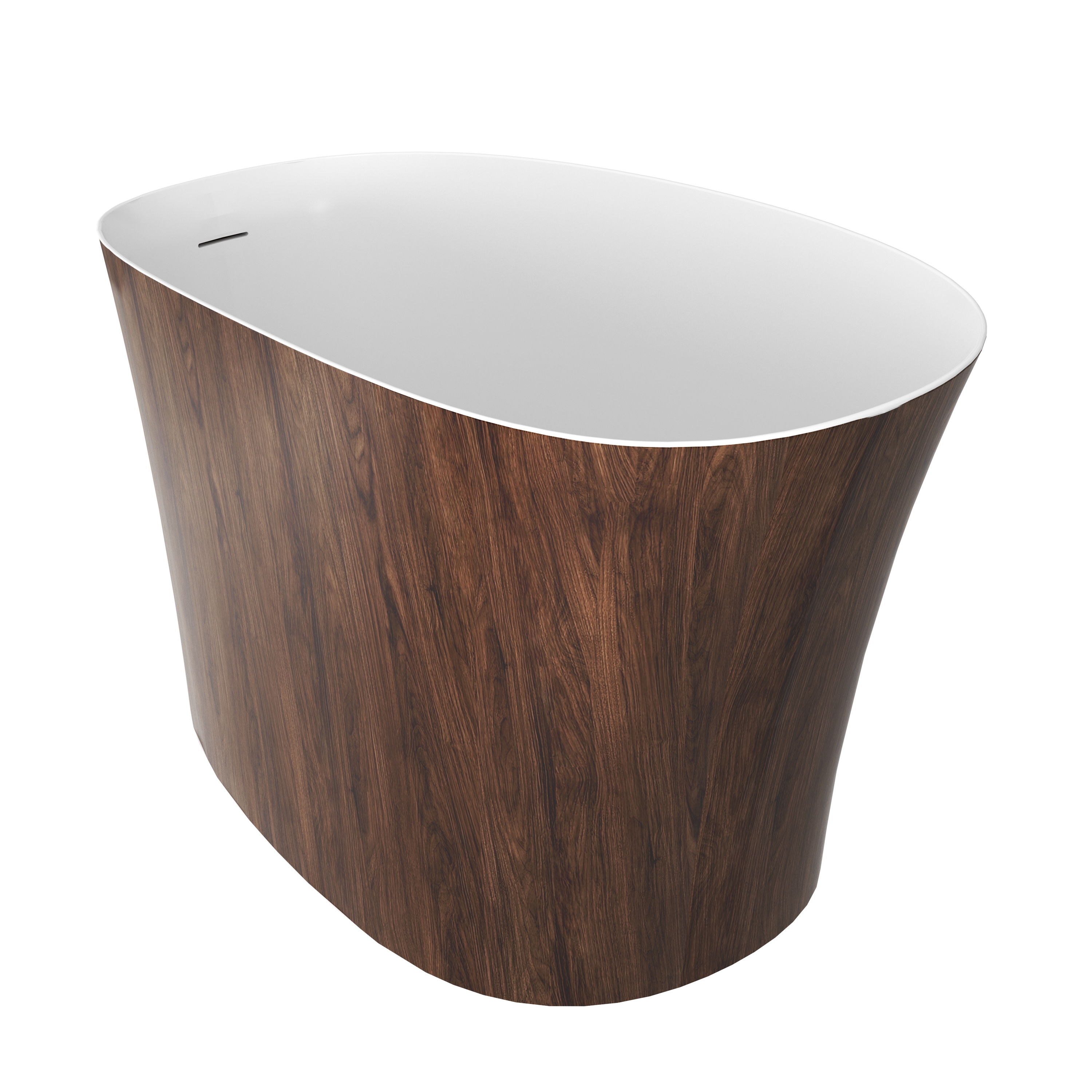 51" Freestanding Solid Surface Soaking Tub with Built-In Seat in Wood Grain & Marble Finish