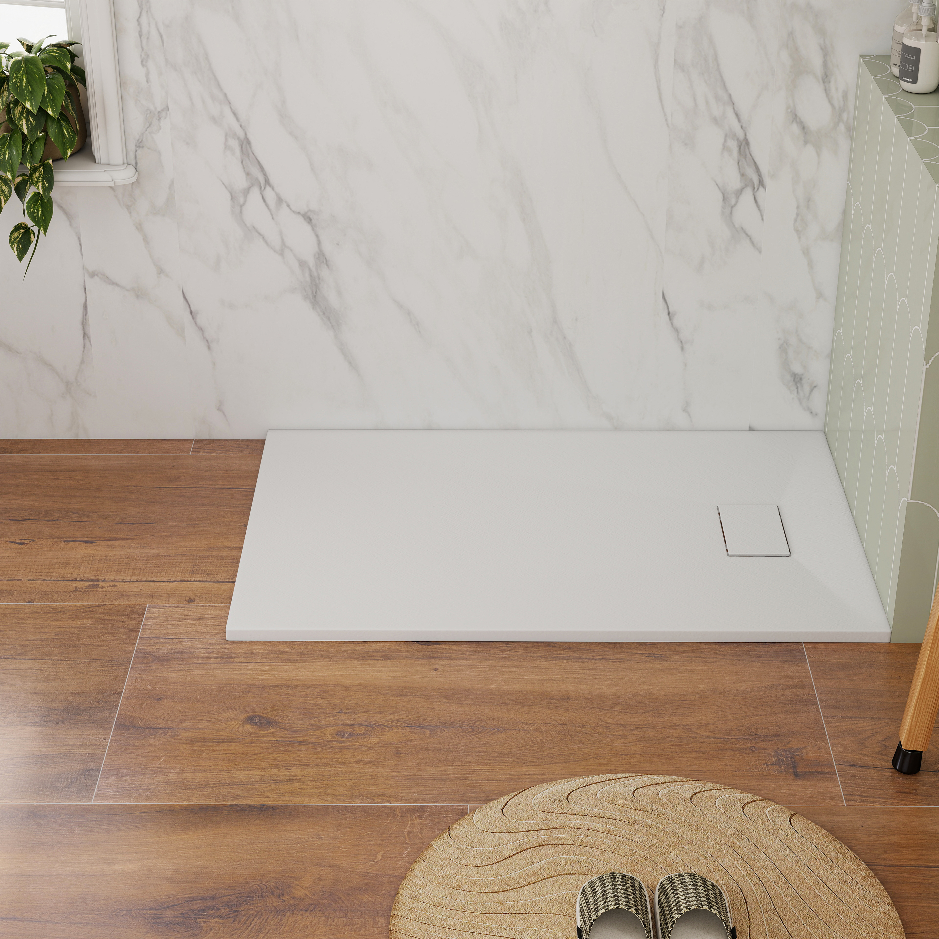 European-Style SMC Shower Base with Sleek Marble Texture in Black & White